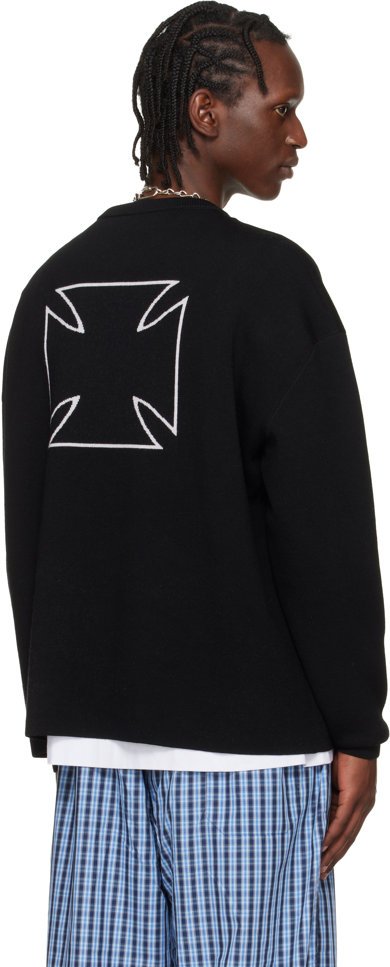 VETEMENTS: Black Double Biker Cross Logo Sweater | SSENSE