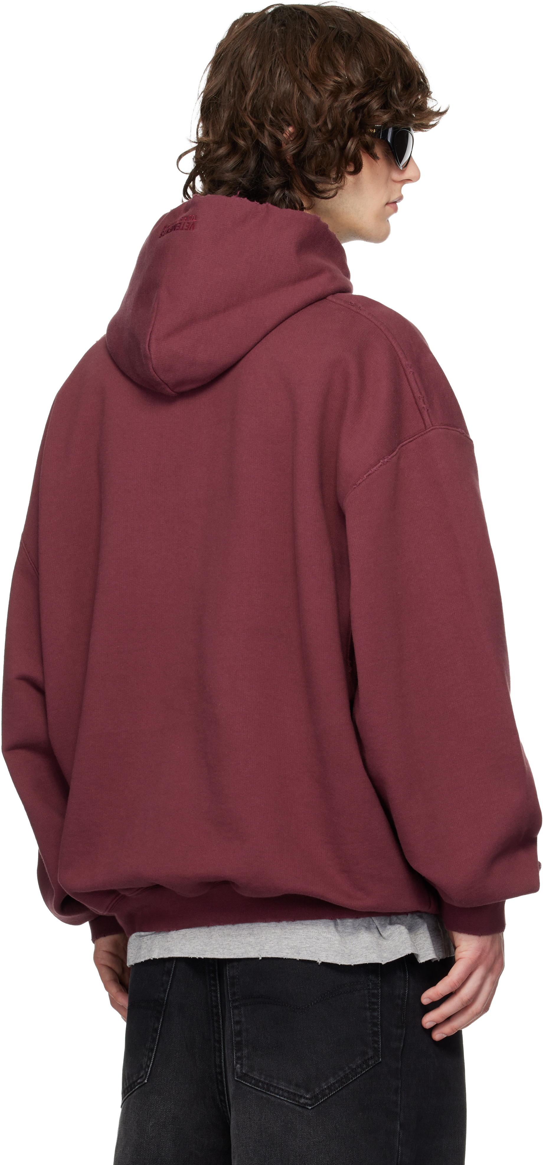VETEMENTS: Red 'Brugge' Tourist Hoodie | SSENSE