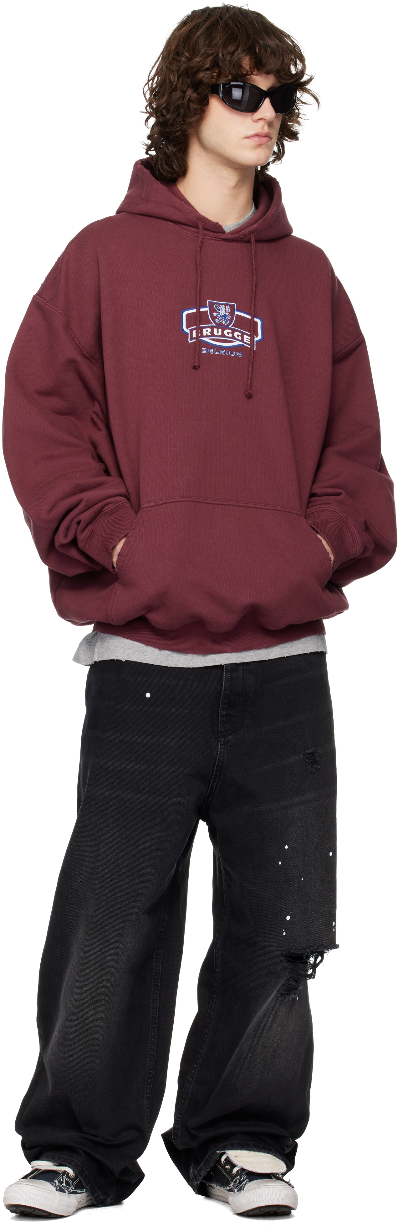 VETEMENTS: Red 'Brugge' Tourist Hoodie | SSENSE