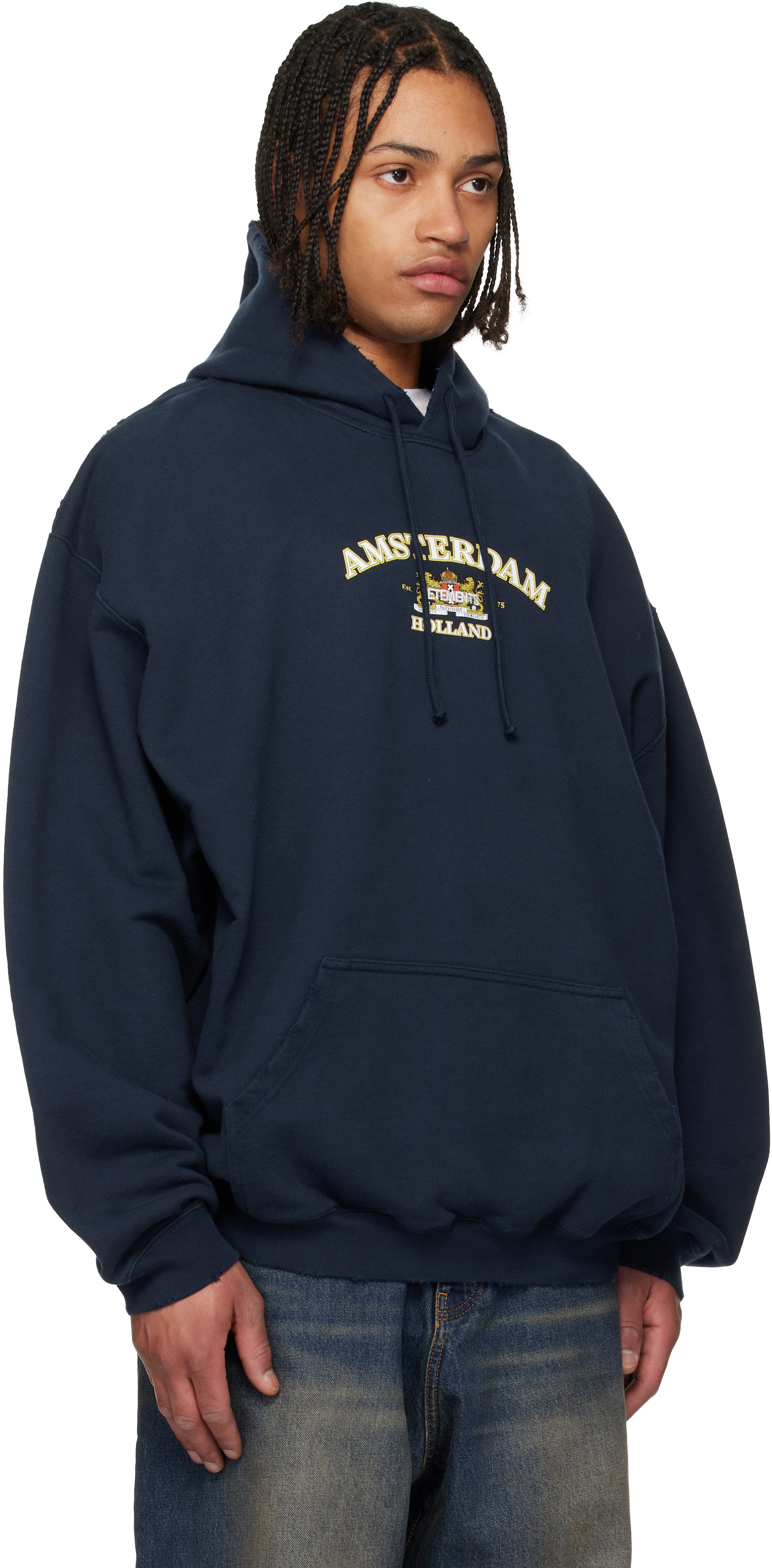 VETEMENTS: Navy Holland Tourist Hoodie | SSENSE