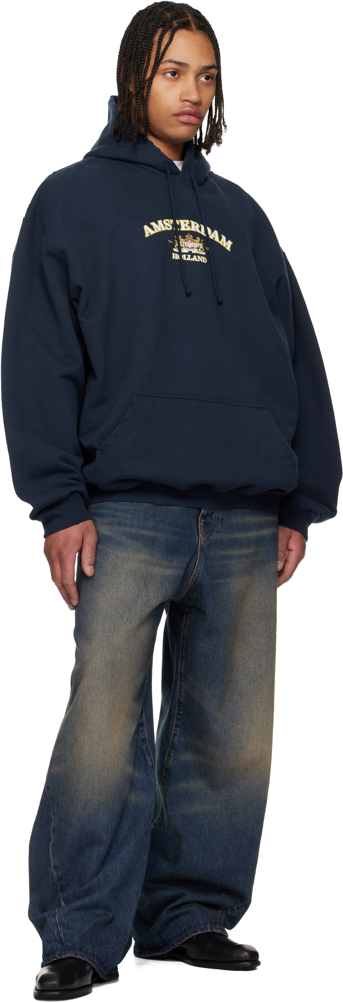 VETEMENTS: Navy Holland Tourist Hoodie | SSENSE