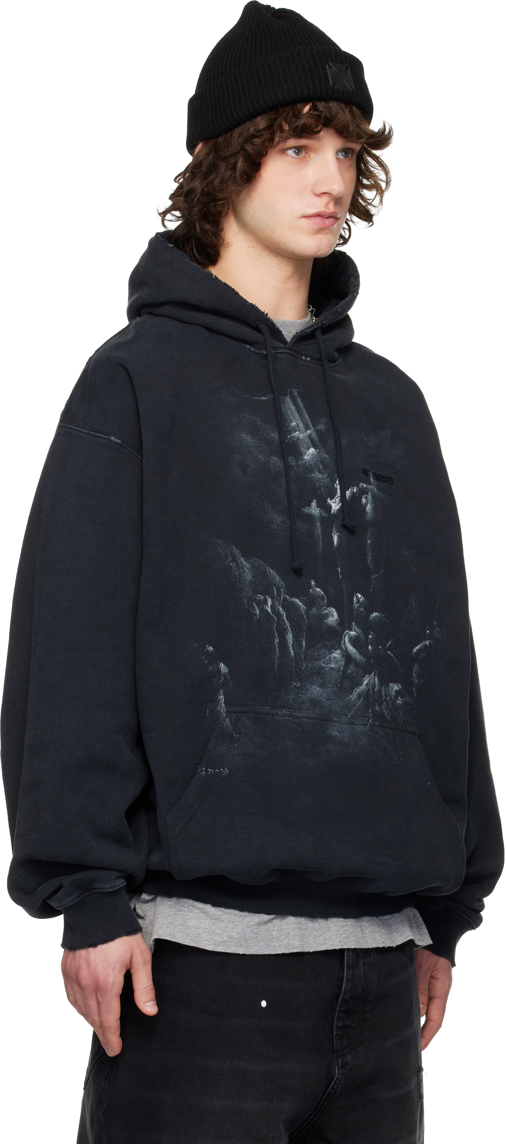 VETEMENTS - Pull à capuche noir à image