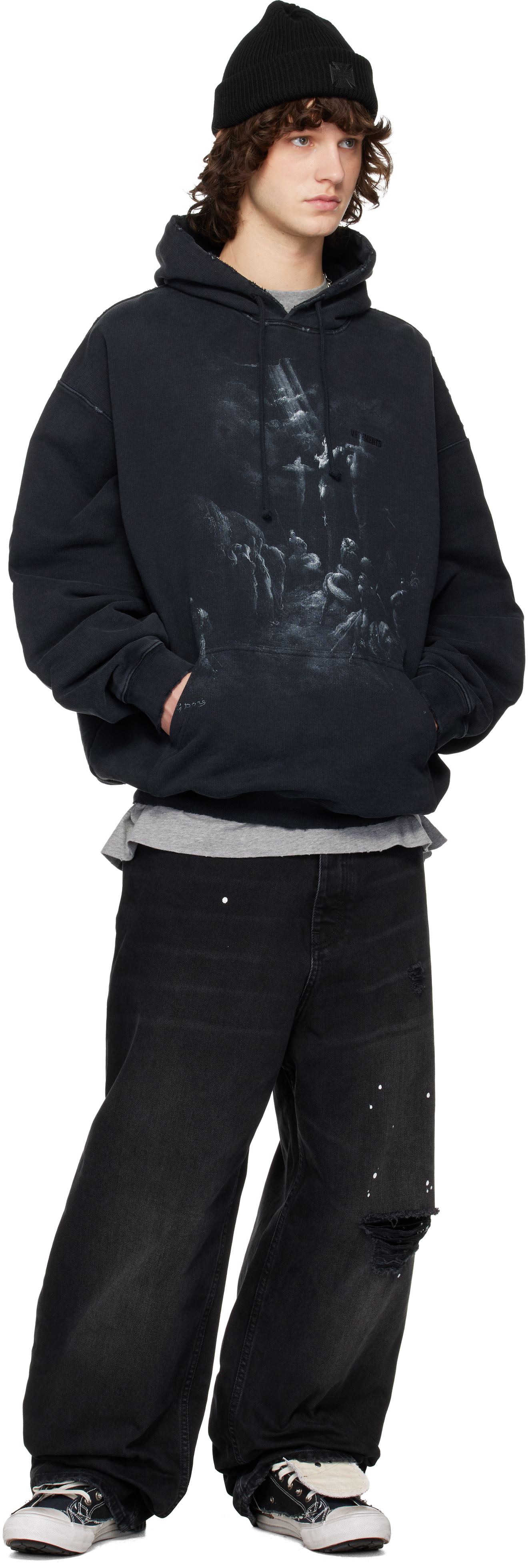 VETEMENTS ブラック フーディ ユニセックス VETEMENTS: ブラック Jesus On A Cross フーディ | SSENSE 日本