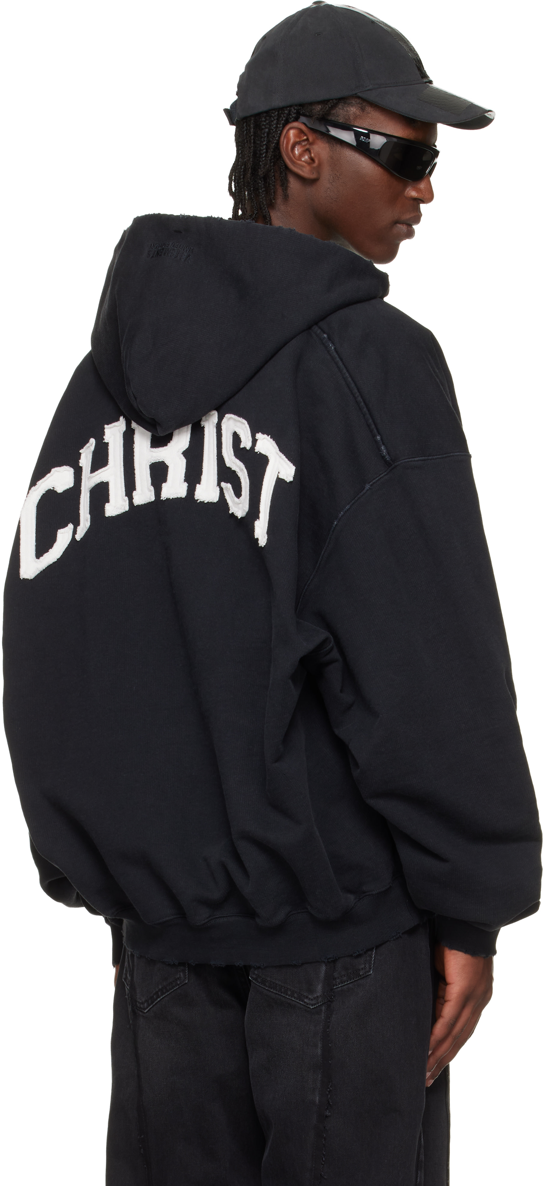 VETEMENTS: ブラック 'Jesus Christ' ジップアップフーディ | SSENSE 日本