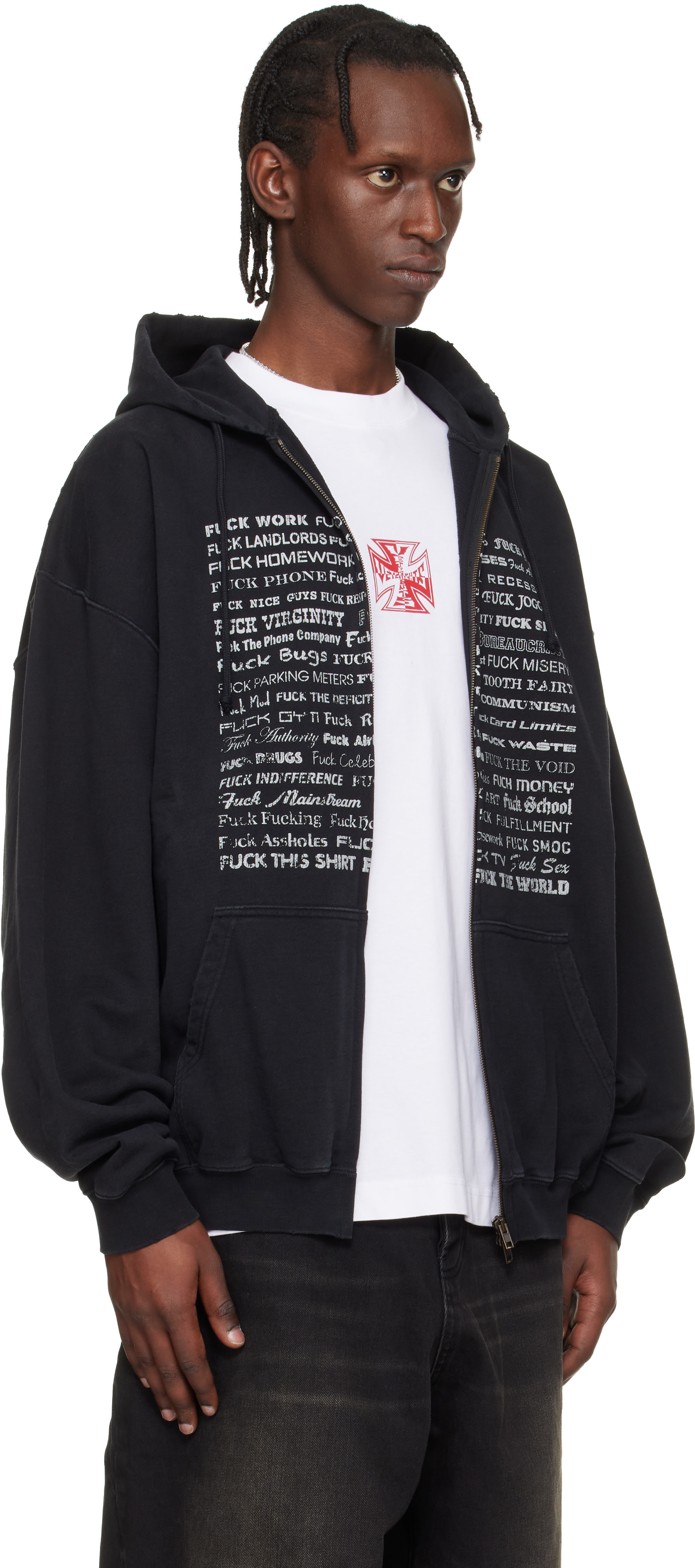VETEMENTS: ブラック 'Fuck Everything' ジップアップフーディ