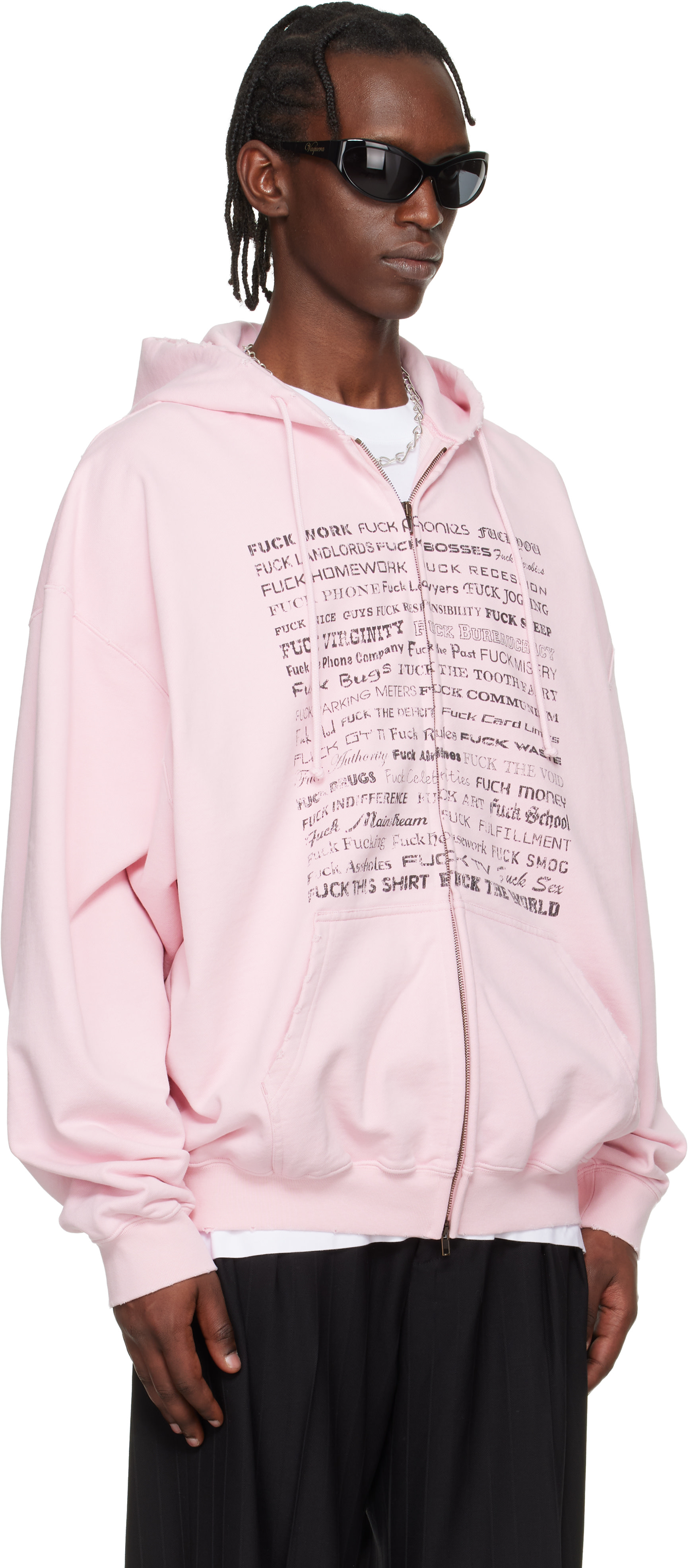 VETEMENTS: ピンク Fuck Everything ジップアップフーディ | SSENSE 日本