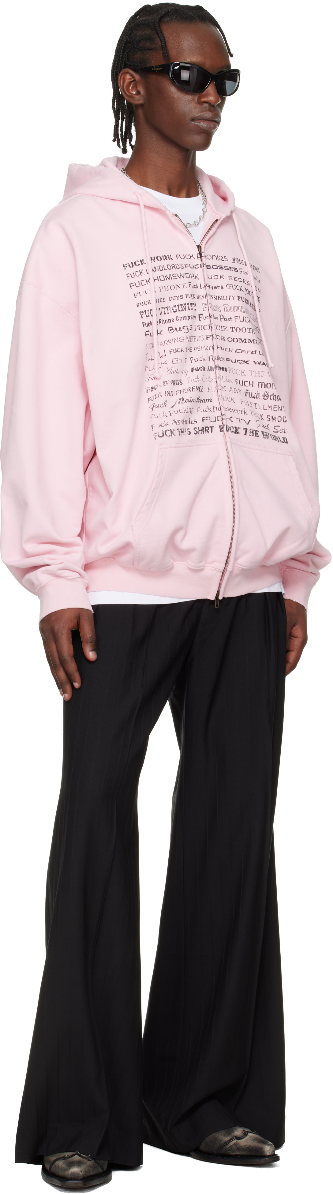 VETEMENTS: Pink Fuck Everything Zip-Up Hoodie | SSENSE