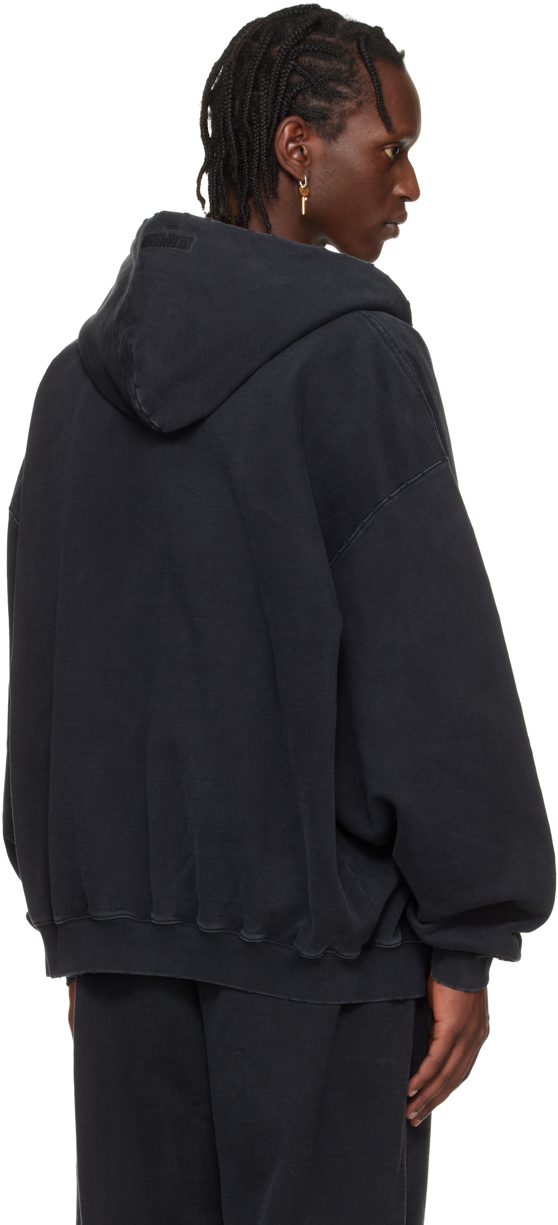 VETEMENTS: Black Embroidered Biker Cross Sleeves Zip-Up Hoodie