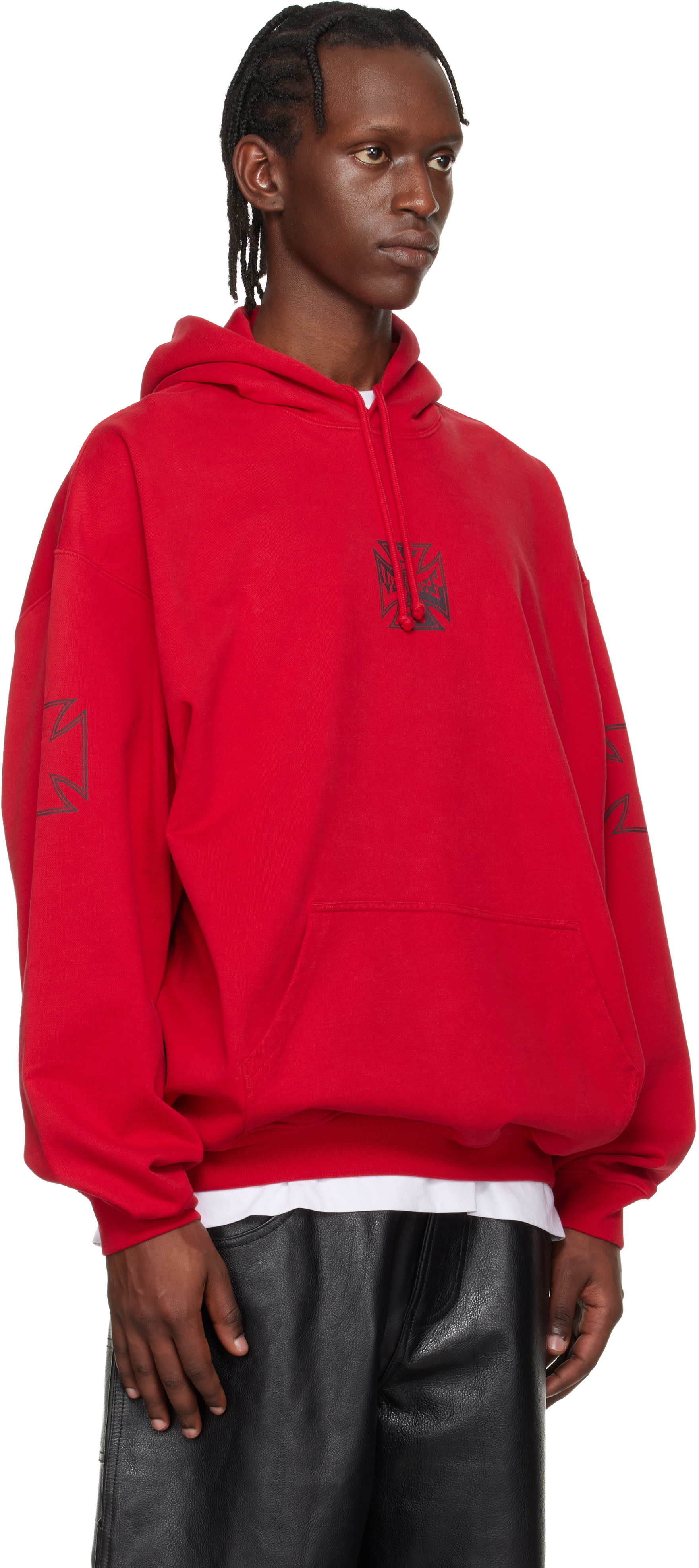 VETEMENTS - Pull à capuche rouge à croix