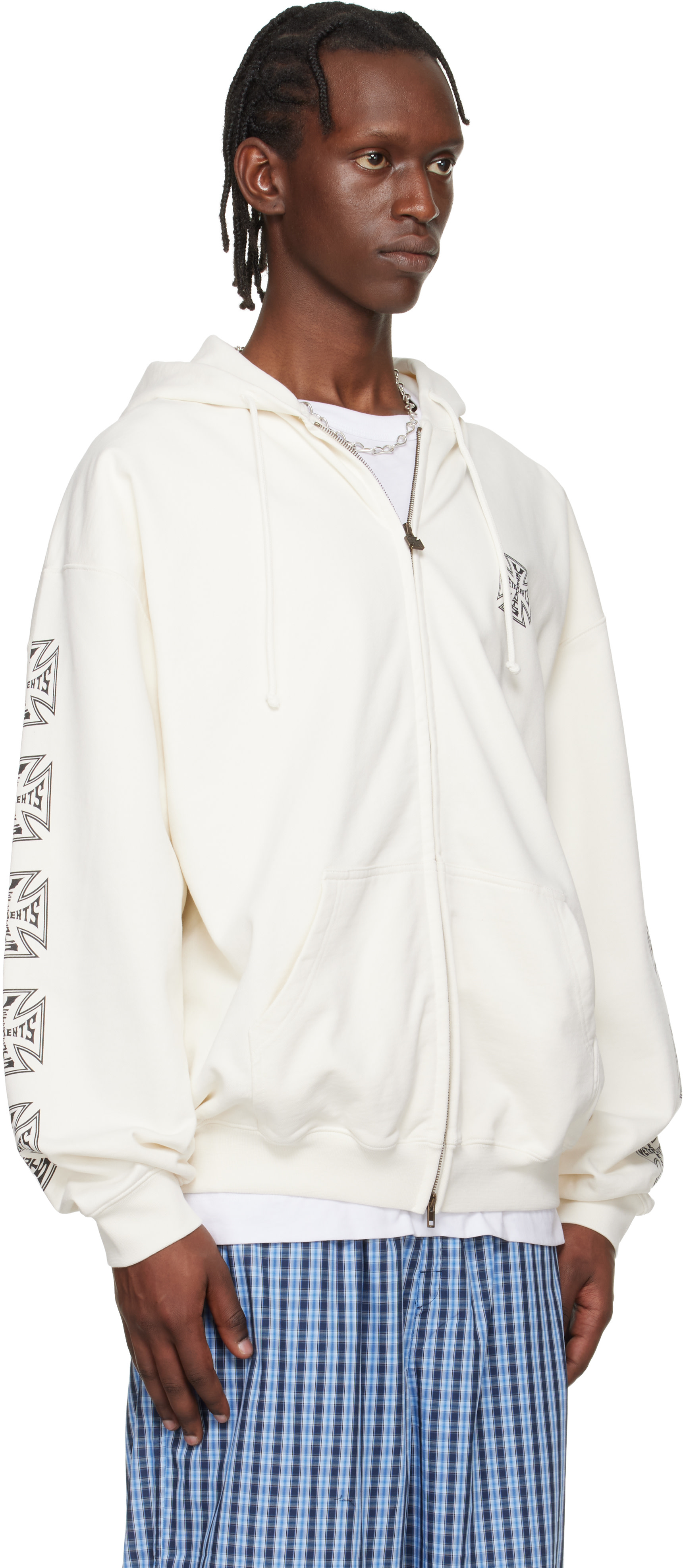 Off-White ホワイト パーカー M swag VETEMENTS: Off-White Biker Cross Sleeves Zip-Up Hoodie | SSENSE