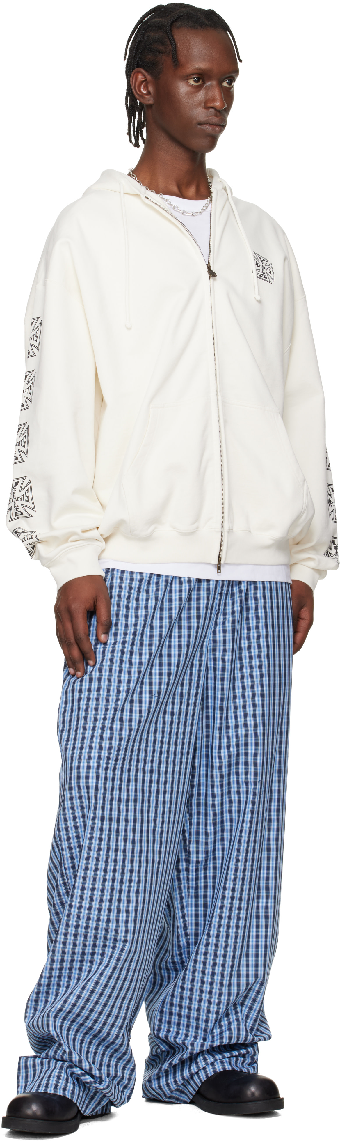 VETEMENTS: オフホワイト Biker Cross Sleeves ジップアップフーディ