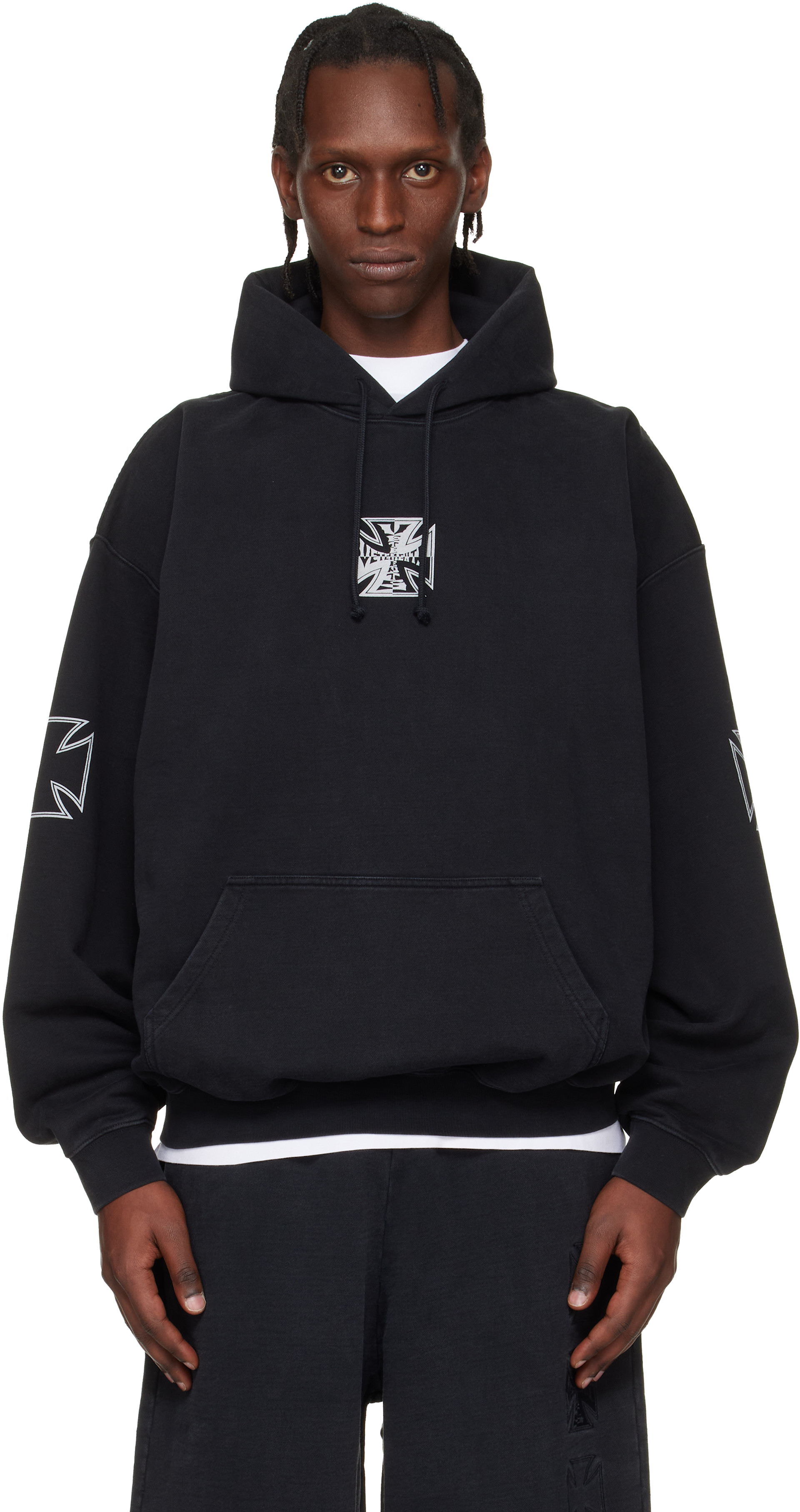 VETEMENTS: ブラック Tripple Biker Cross Logo フーディ | SSENSE 日本