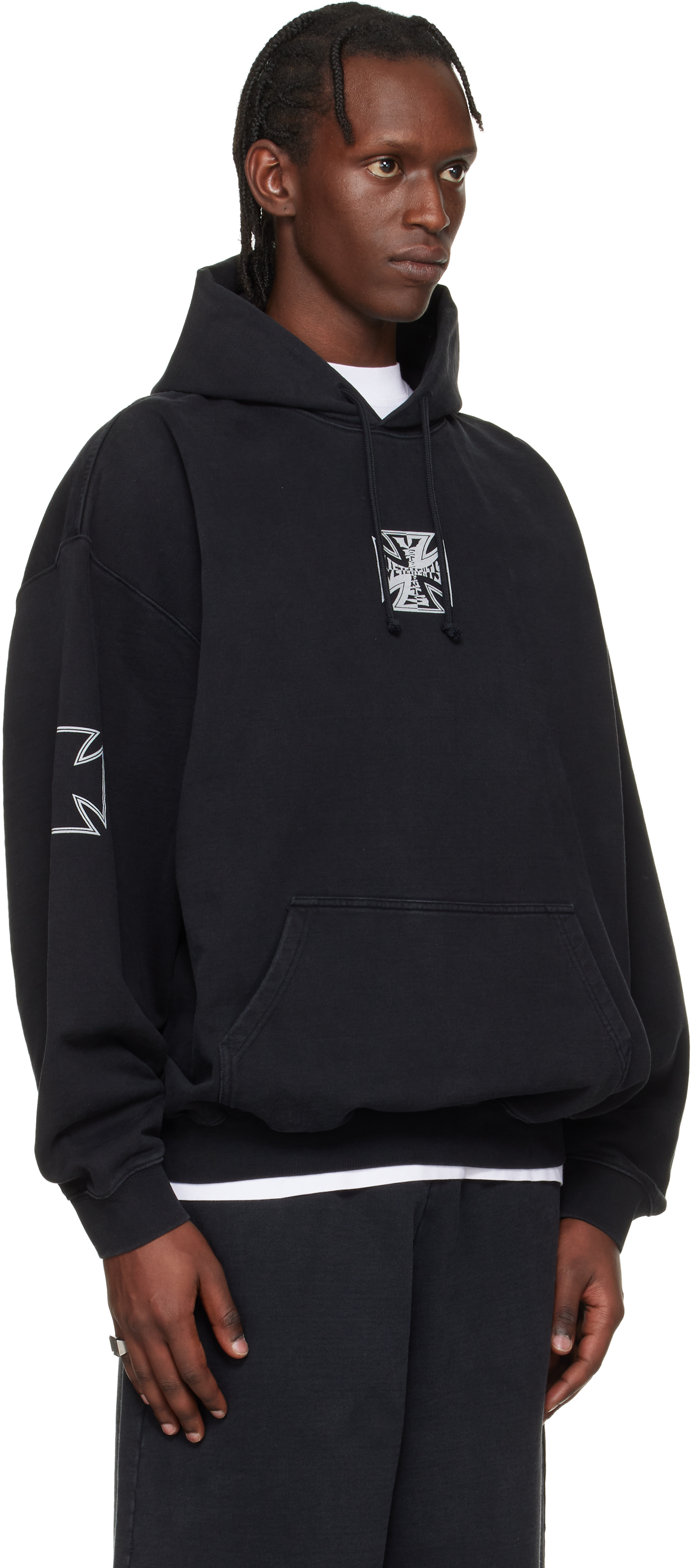 小物 VETEMENTS VETEMENTS: Black Triple Biker Cross Logo Hoodie | SSENSE