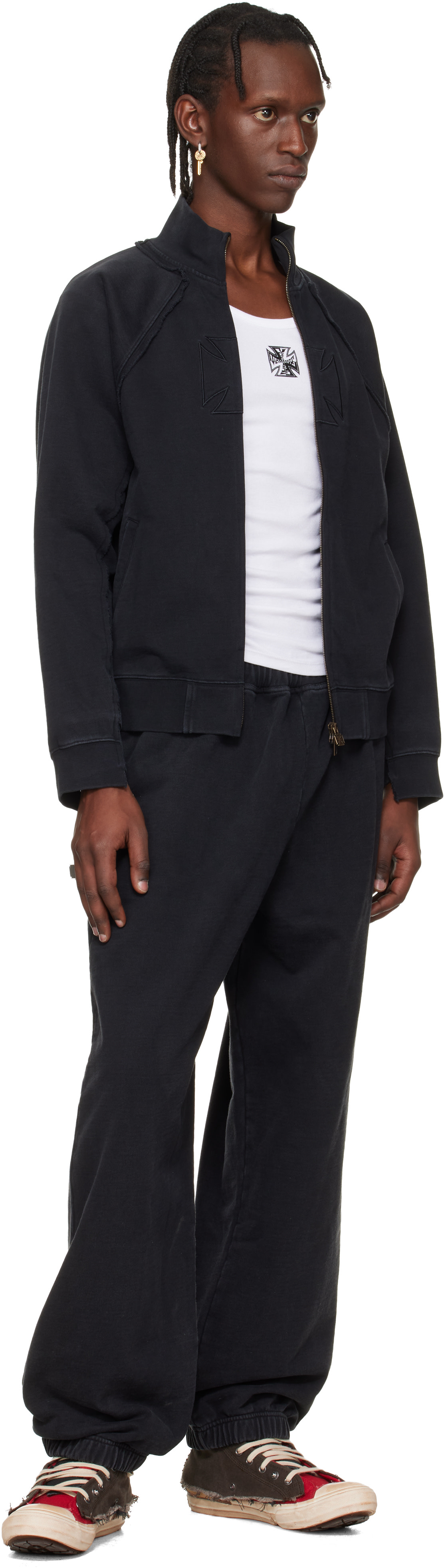 VETEMENTS: Black Biker Cross Fitted Zip-Up Track Jacket | SSENSE