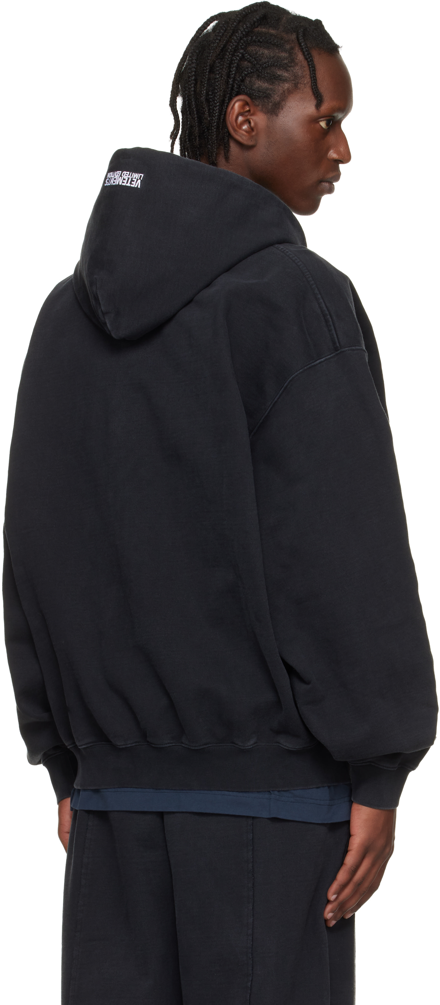 VETEMENTS - Pull à capuche noir à glissière et à logos