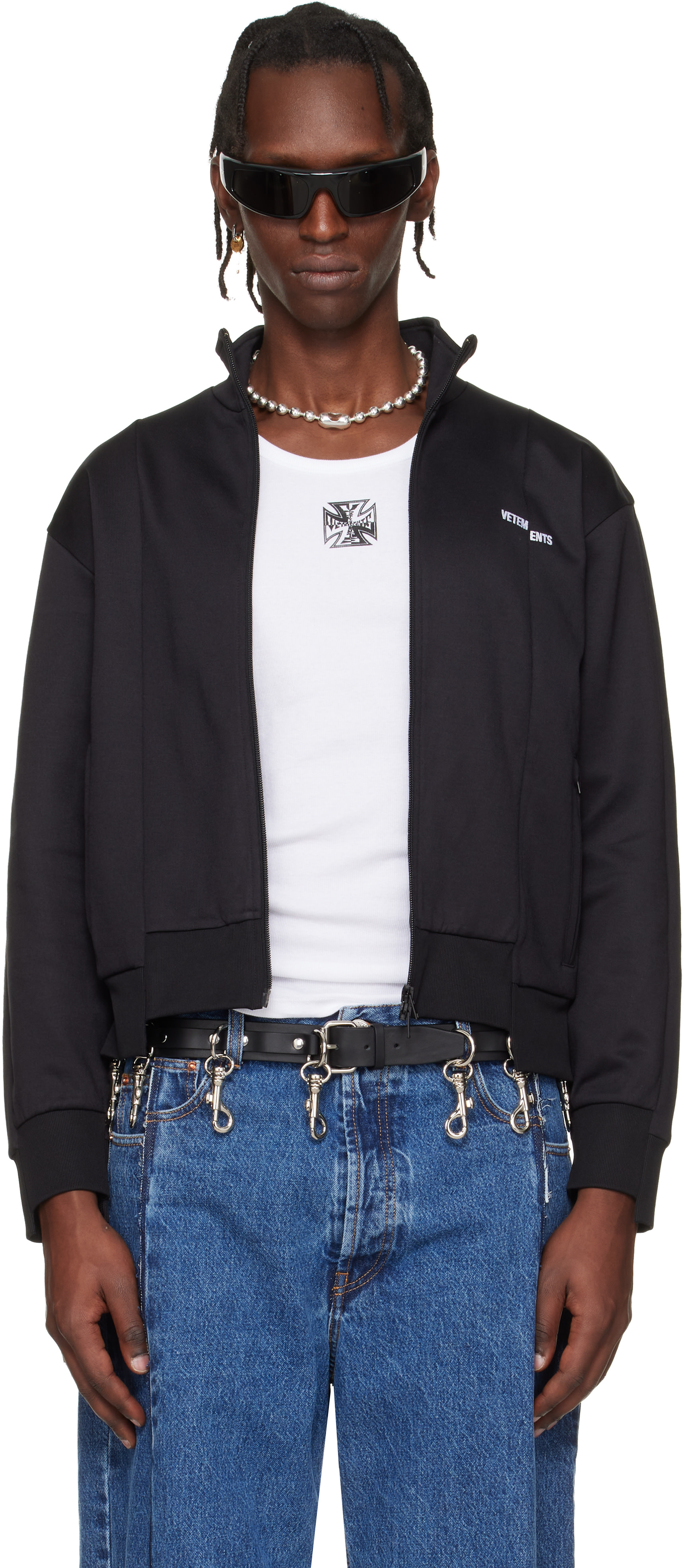 VETEMENTS - Black Cut-Up Athletic Zip-Up Track Jacket