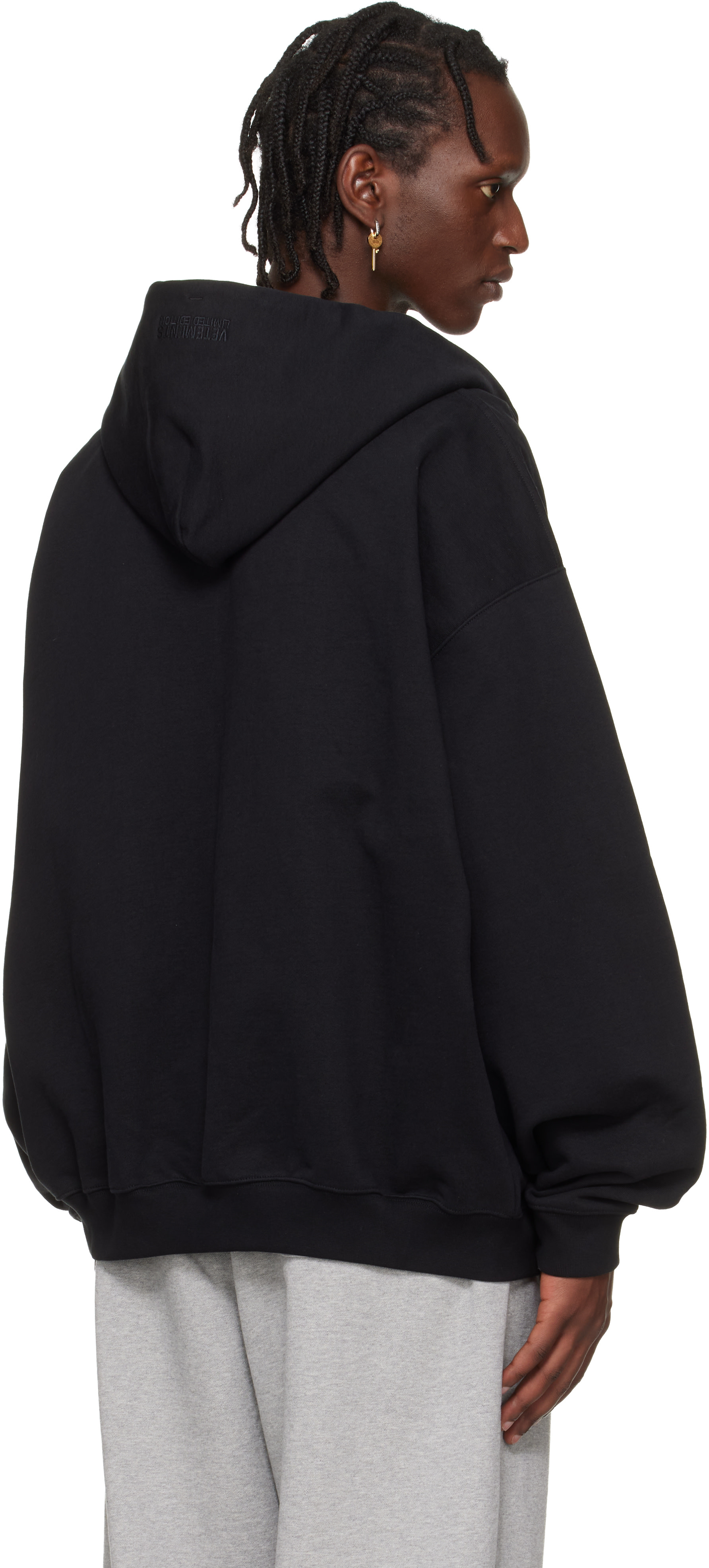 VETEMENTS: ブラック Leather Biker Cross ジップアップフーディ