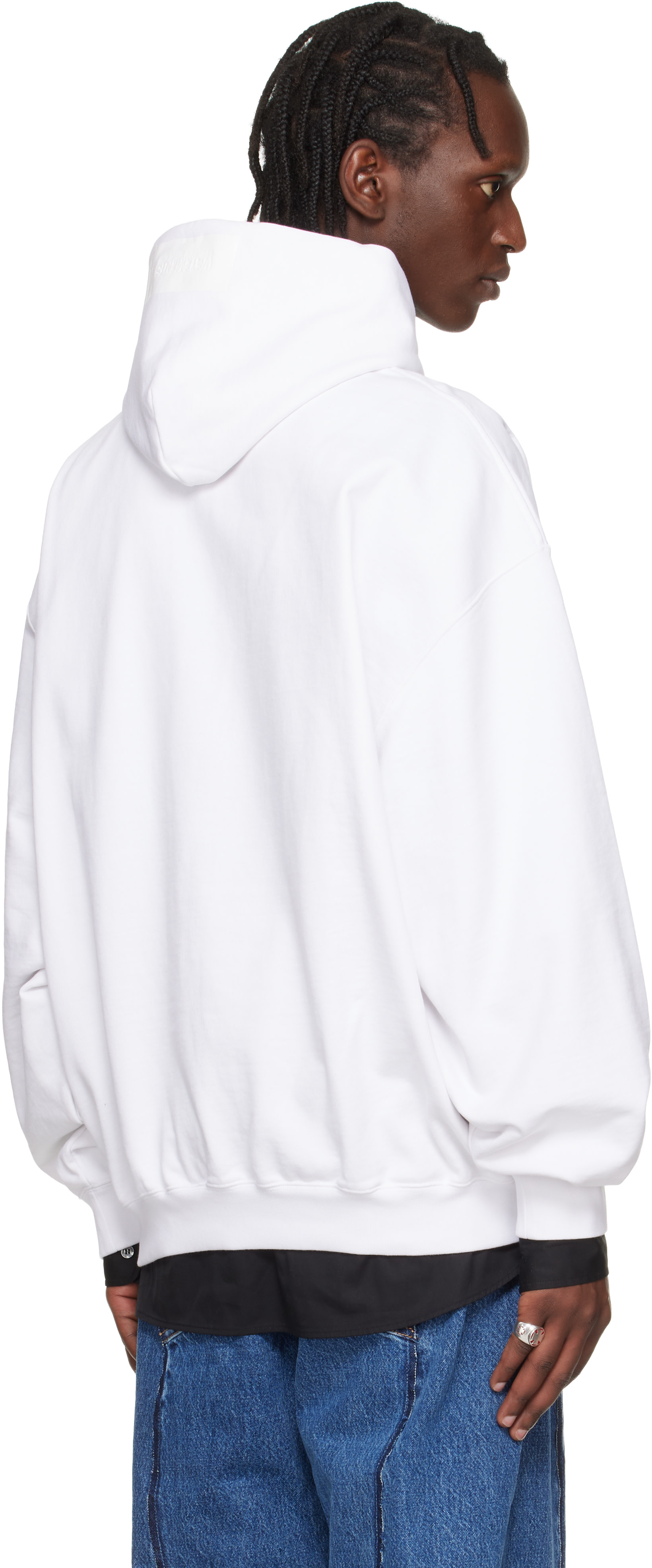 VETEMENTS - Pull à capuche blanc à logos et à appliqués