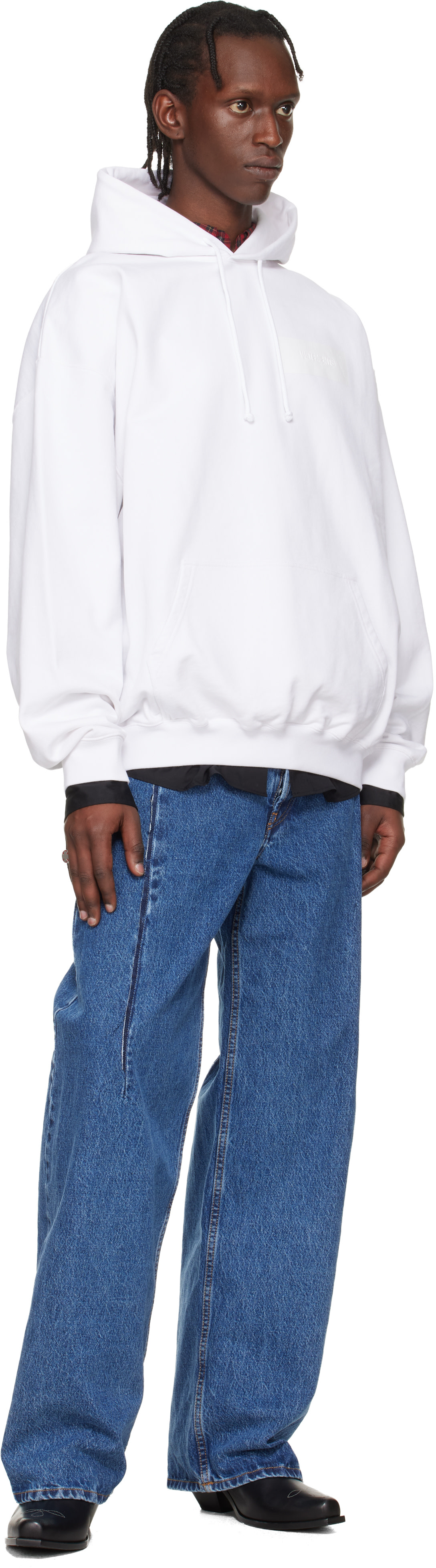 VETEMENTS: White Taped Logo Hoodie | SSENSE