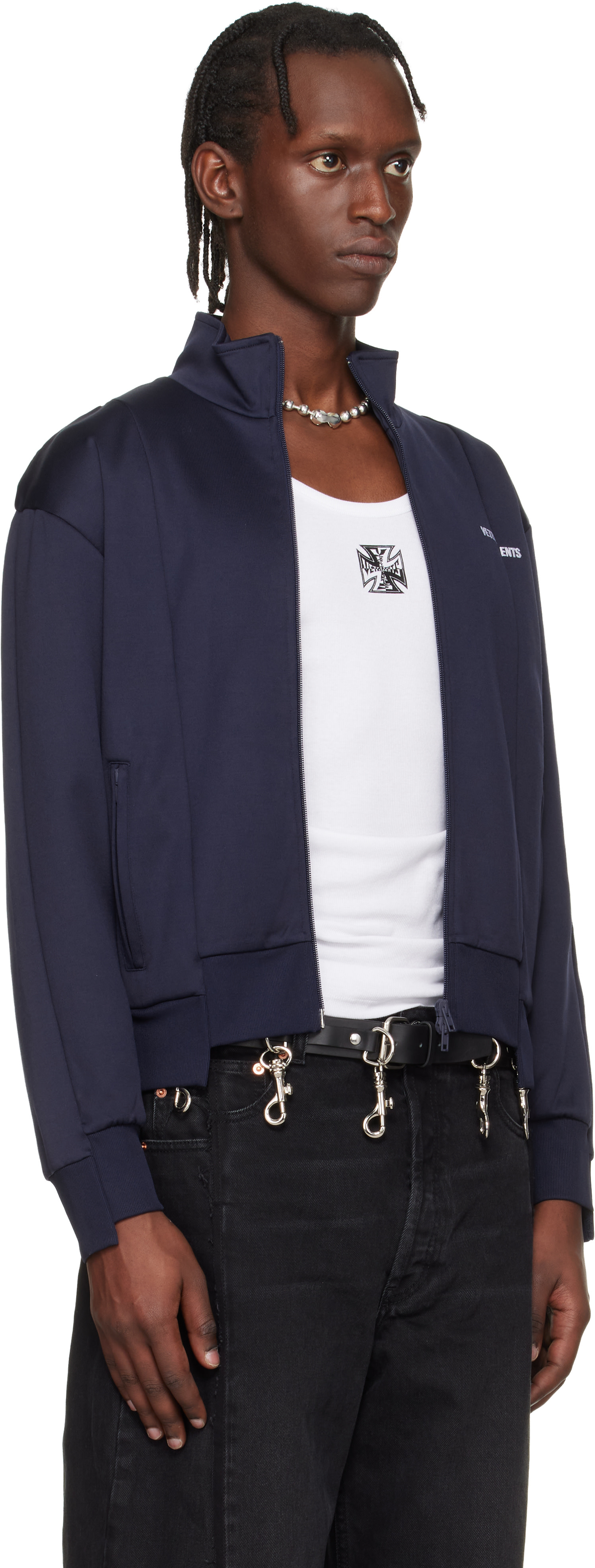 VETEMENTS - Navy Cut-Up Athletic Zip-Up Track Jacket