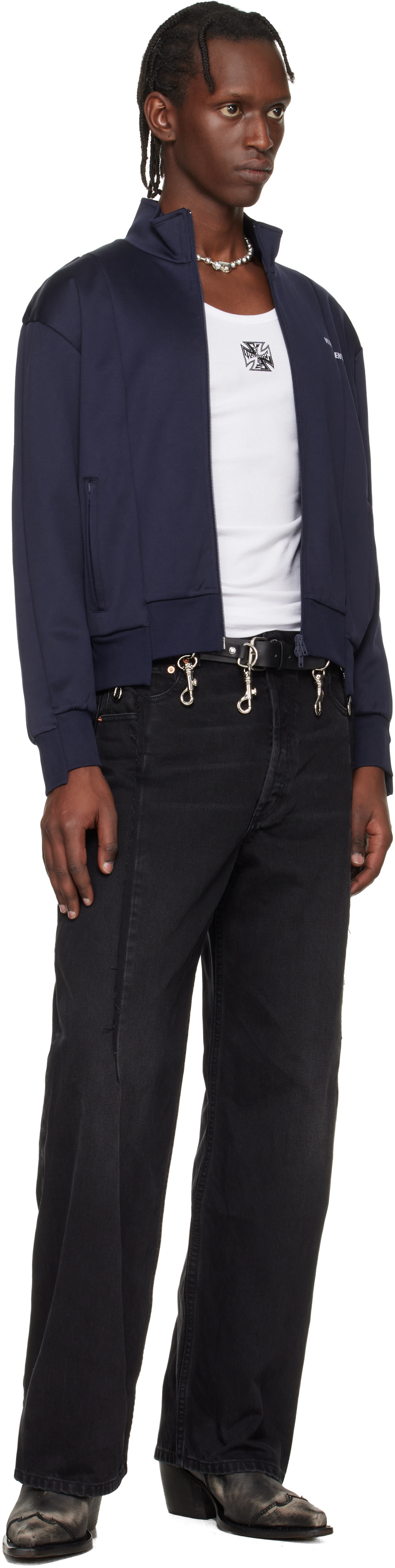 VETEMENTS - Navy Cut-Up Athletic Zip-Up Track Jacket