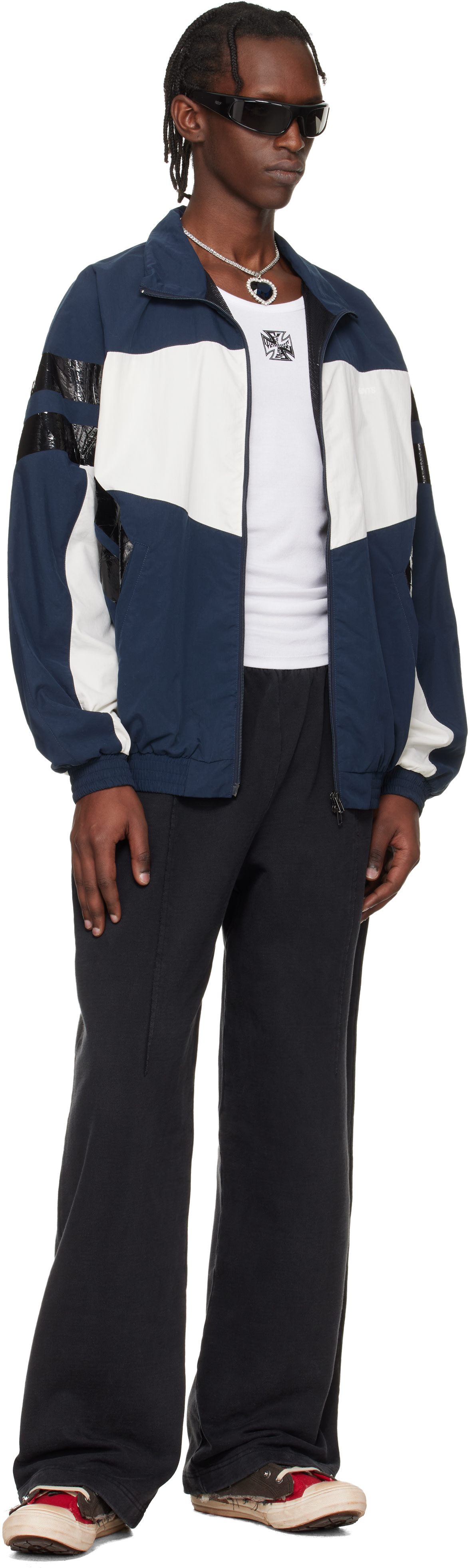 VETEMENTS - Navy & White Taped Track Jacket