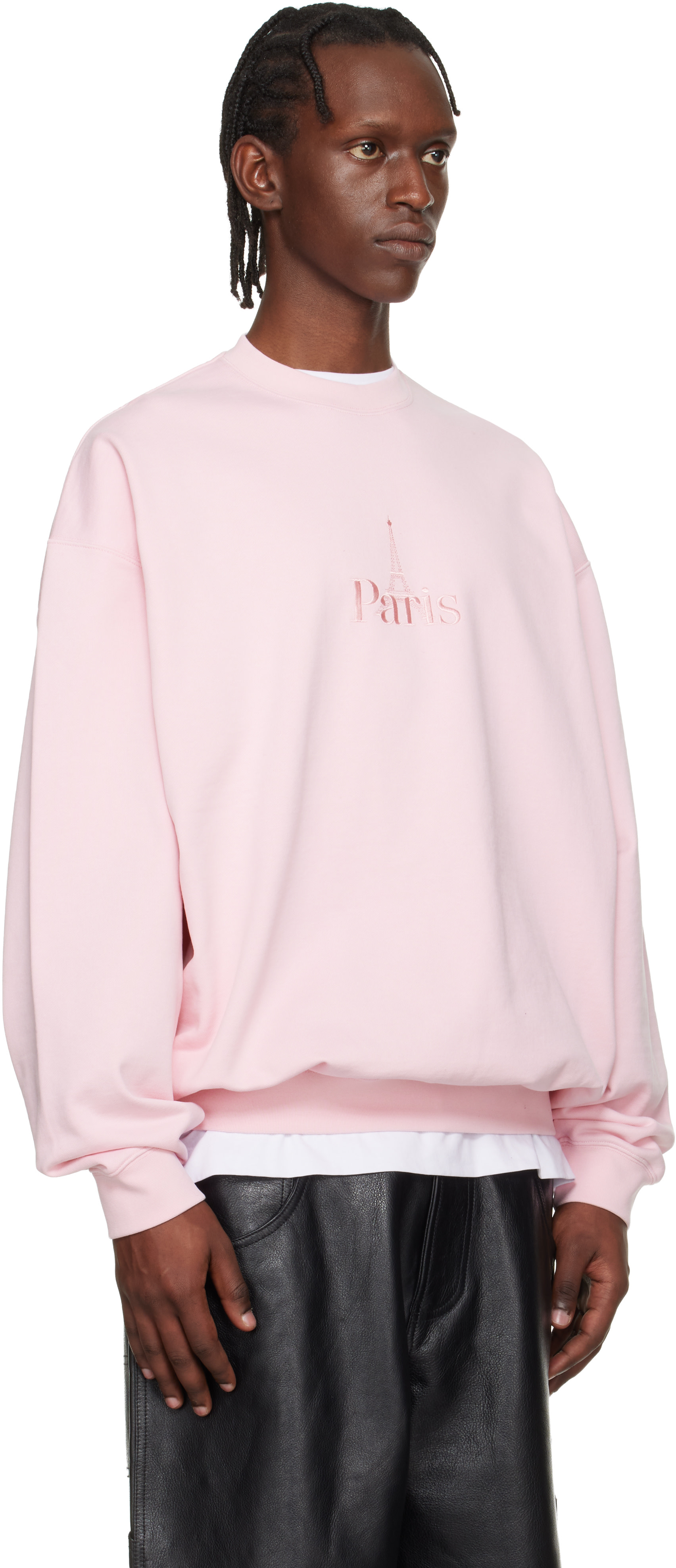 VETEMENTS - Pull molletonné rose à logo Paris brodé