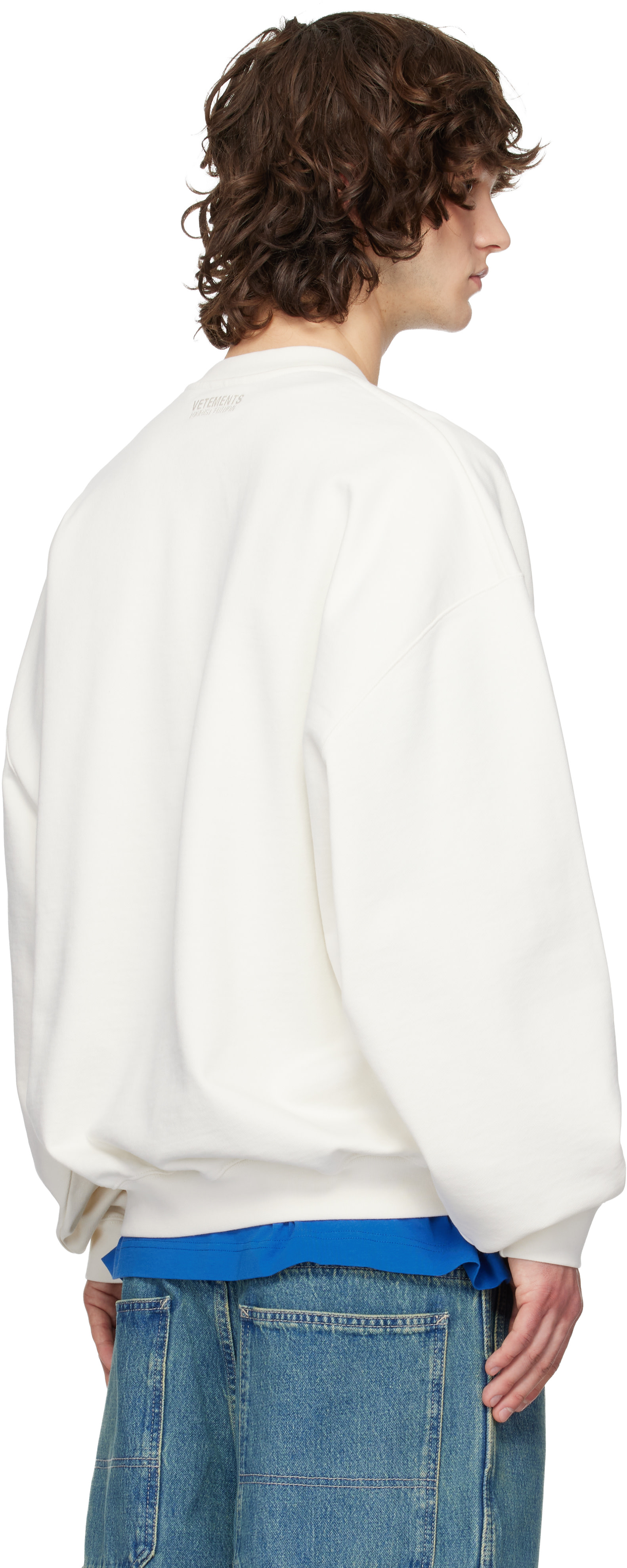 VETEMENTS - Pull molletonné blanc cassé à logo Paris brodé