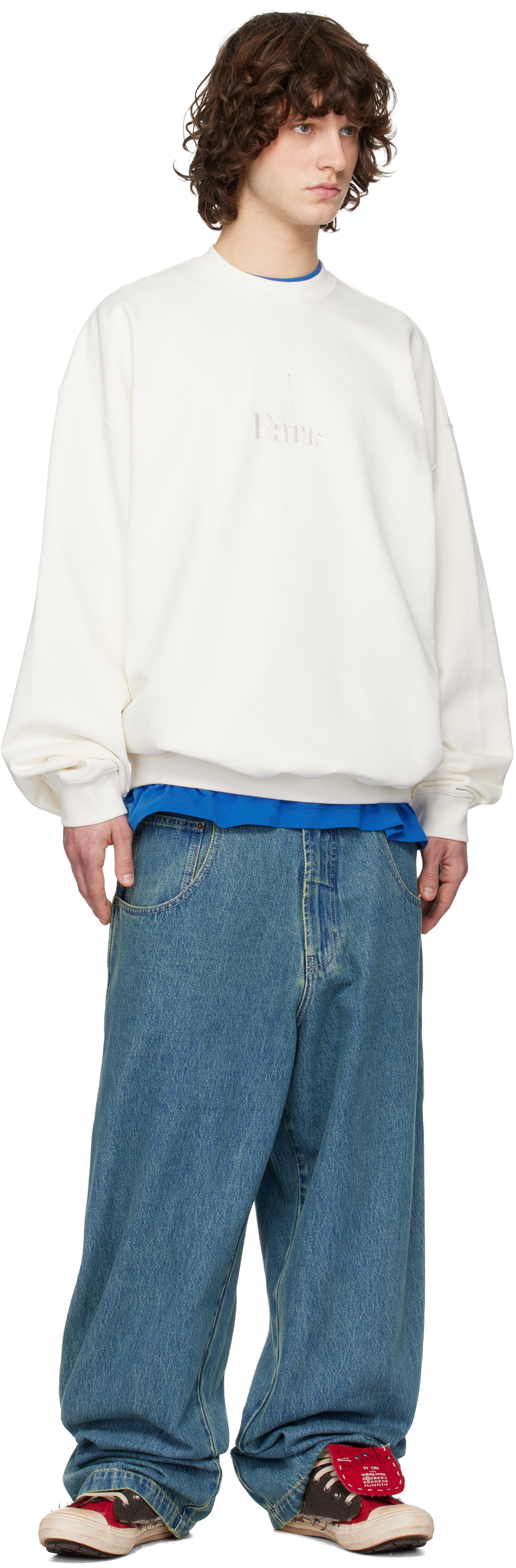 VETEMENTS - 오프 화이트 파리 자수 스웨트셔츠