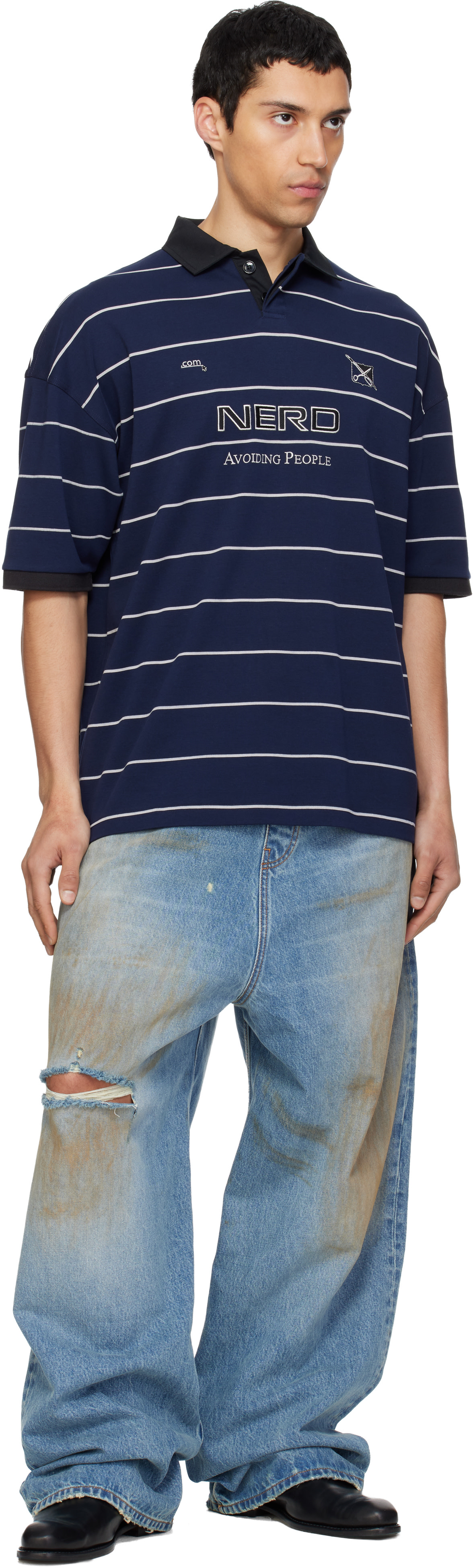 VETEMENTS: Navy 'Nerd' Football Polo | SSENSE