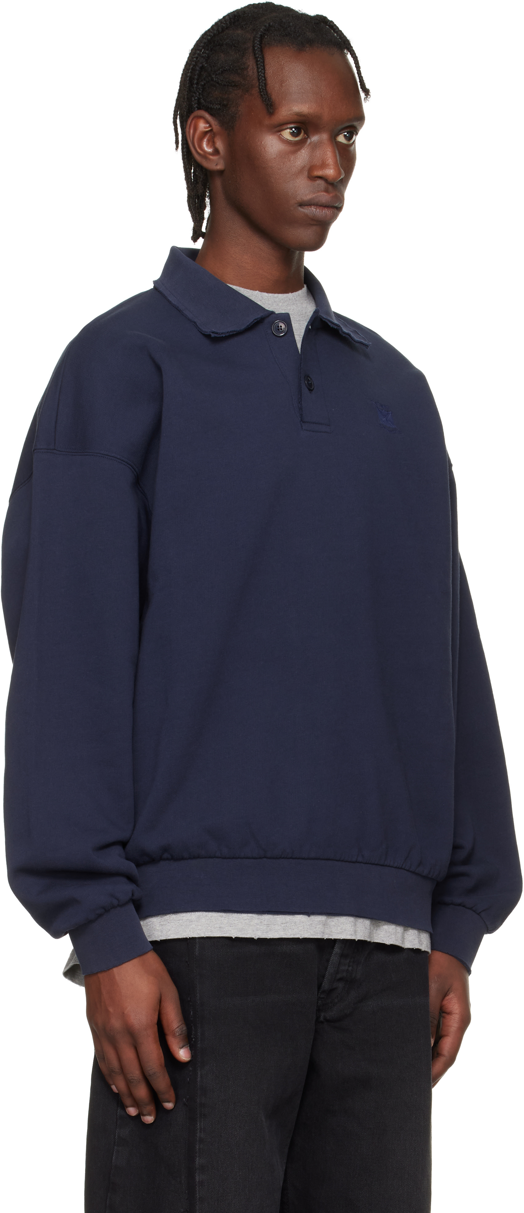 VETEMENTS - 네이비 디스트레스 로고 폴로 셔츠