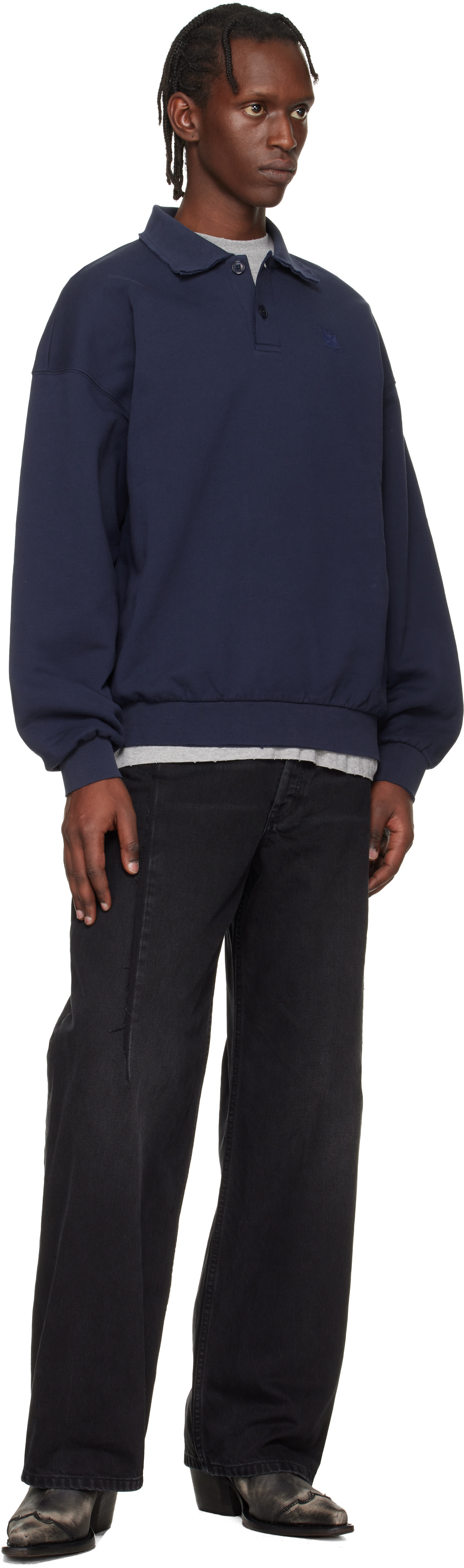 VETEMENTS - 네이비 디스트레스 로고 폴로 셔츠