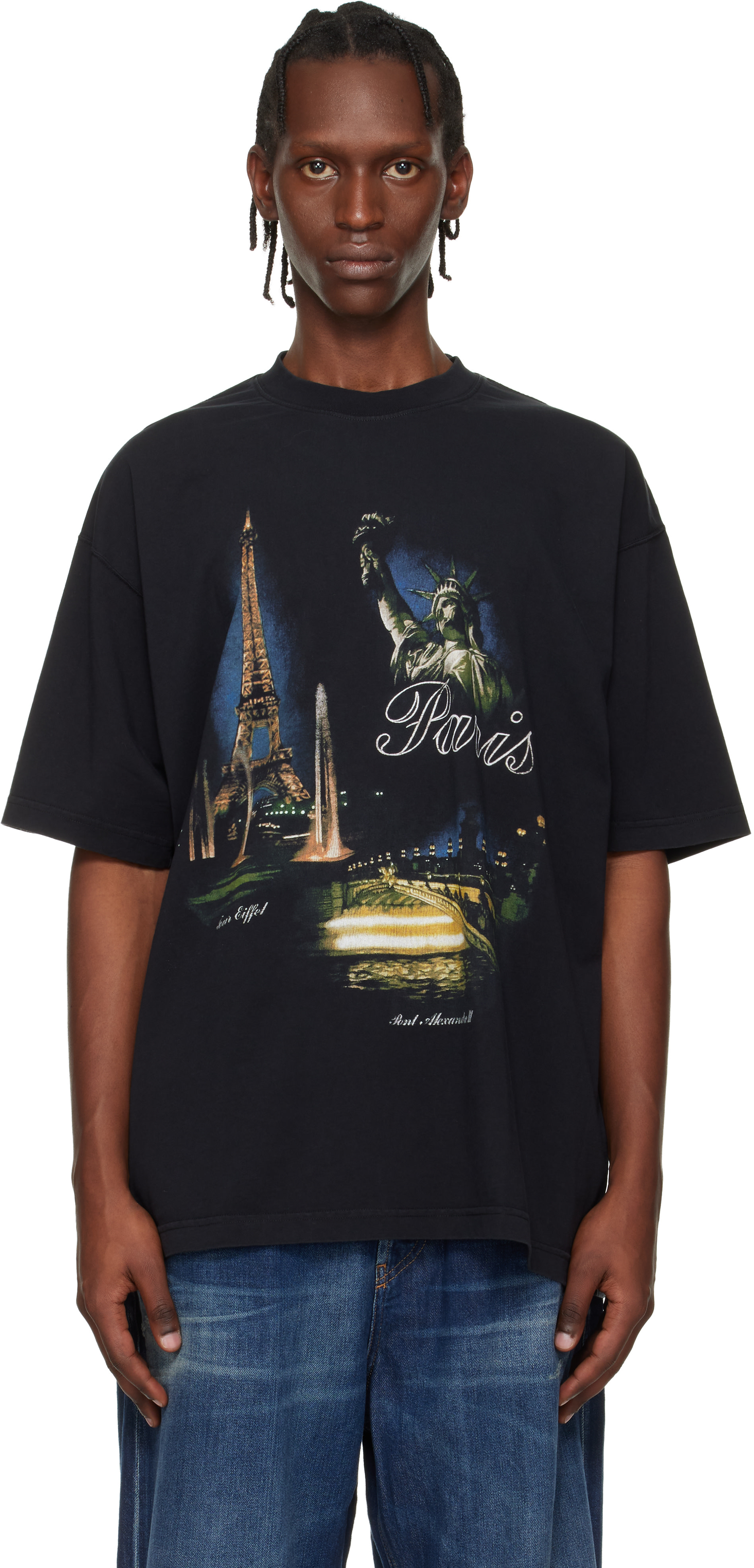 VETEMENTS: Black 'Paris' Tourist T-shirt | SSENSE