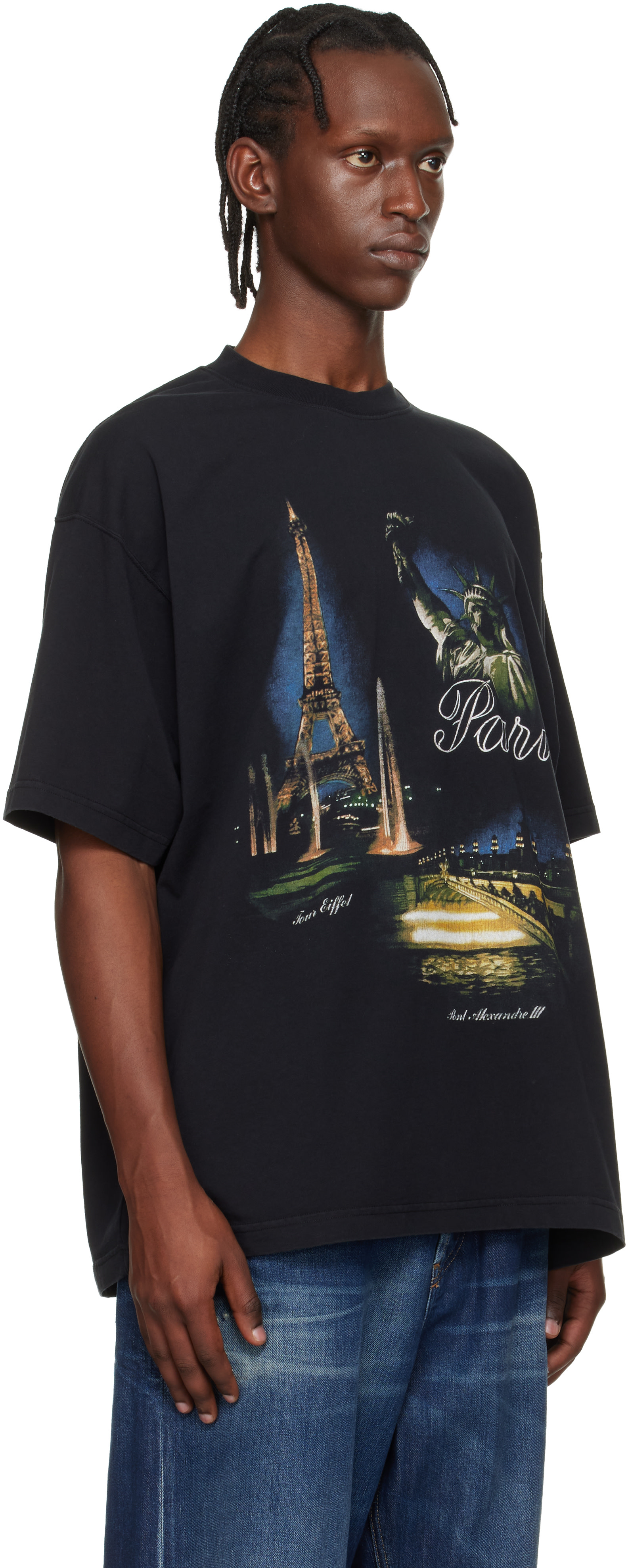 VETEMENTS: Black 'Paris' Tourist T-shirt | SSENSE