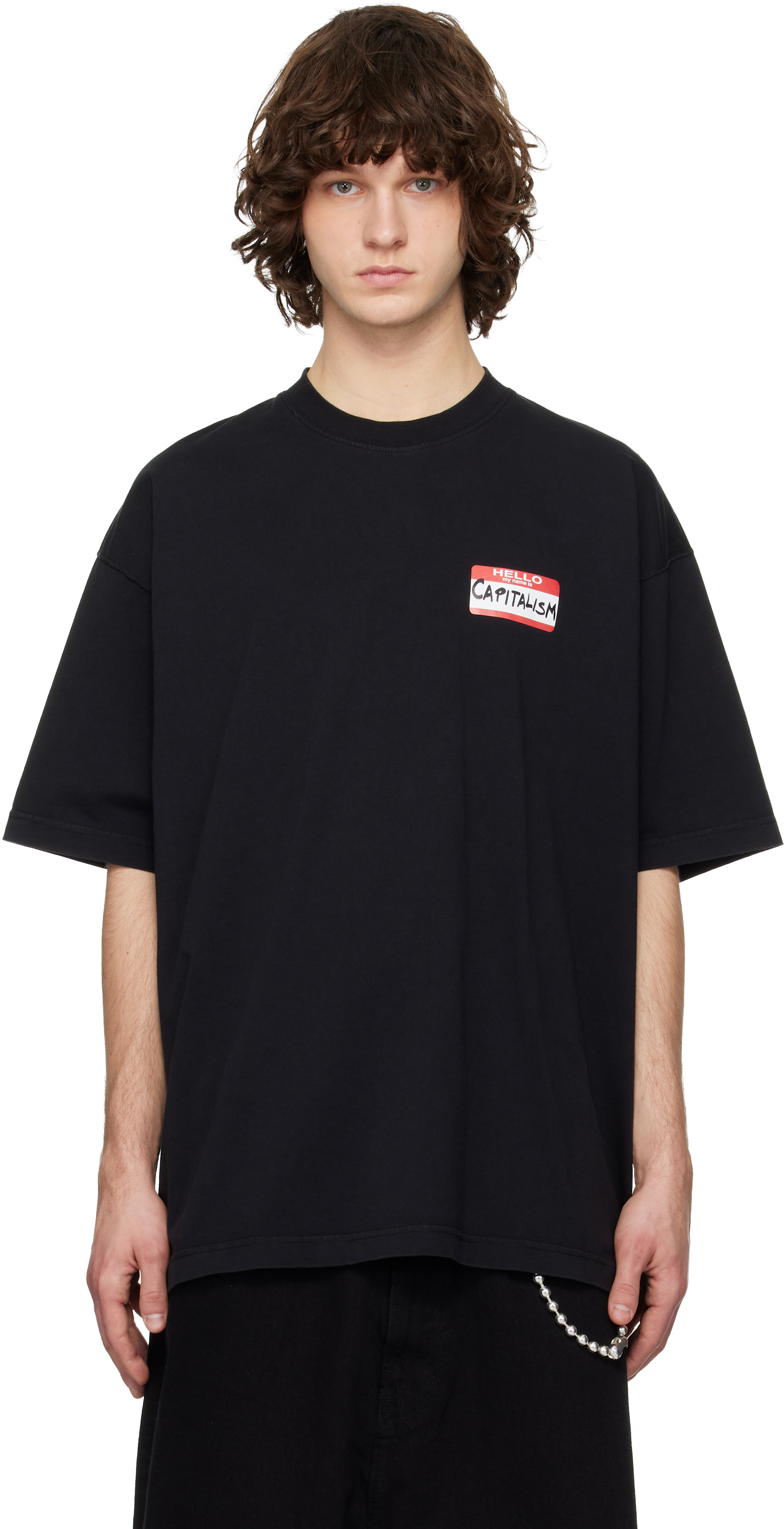 VETEMENTS: Black Sticker T-shirt | SSENSE Singapore
