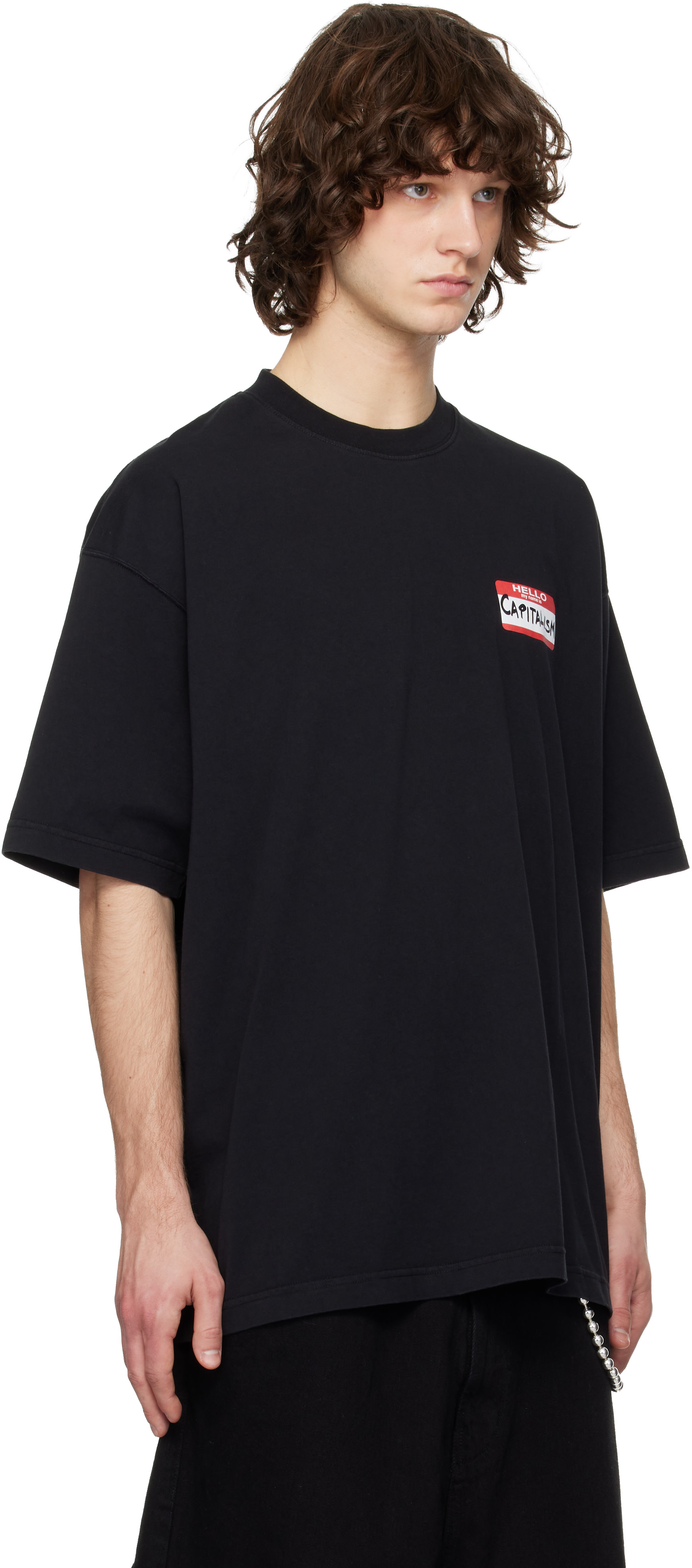 VETEMENTS: ブラック Sticker Tシャツ | SSENSE 日本