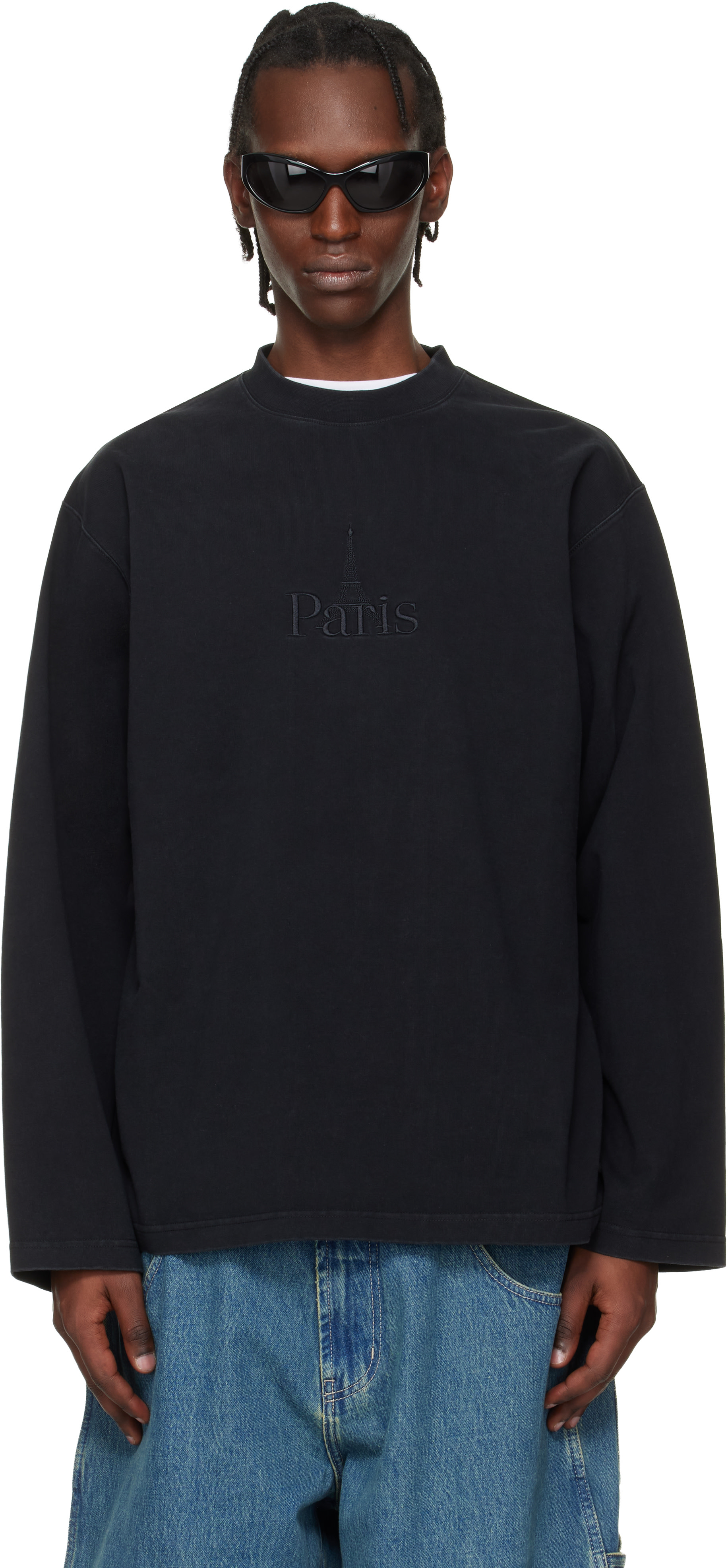 VETEMENTS: Black 'Paris' Embroidered Longsleeve T-shirt | SSENSE