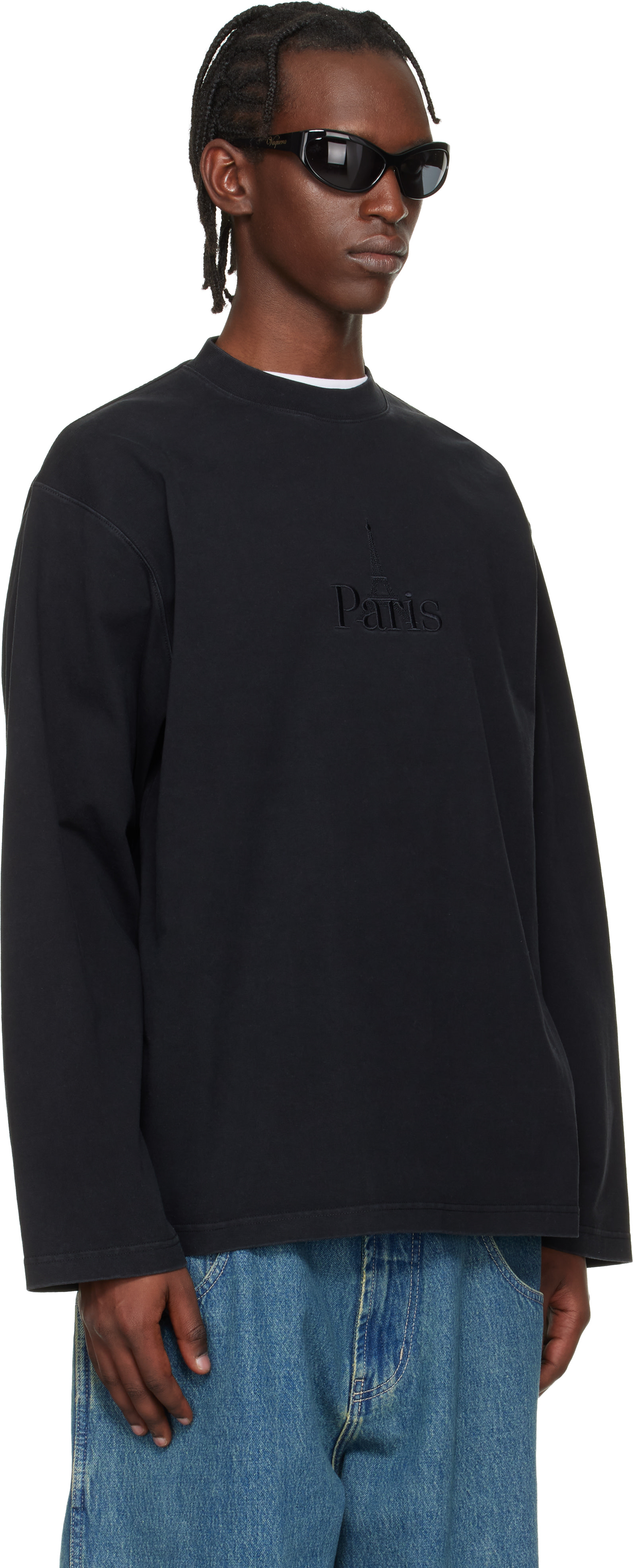 VETEMENTS: Black 'Paris' Embroidered Longsleeve T-shirt | SSENSE