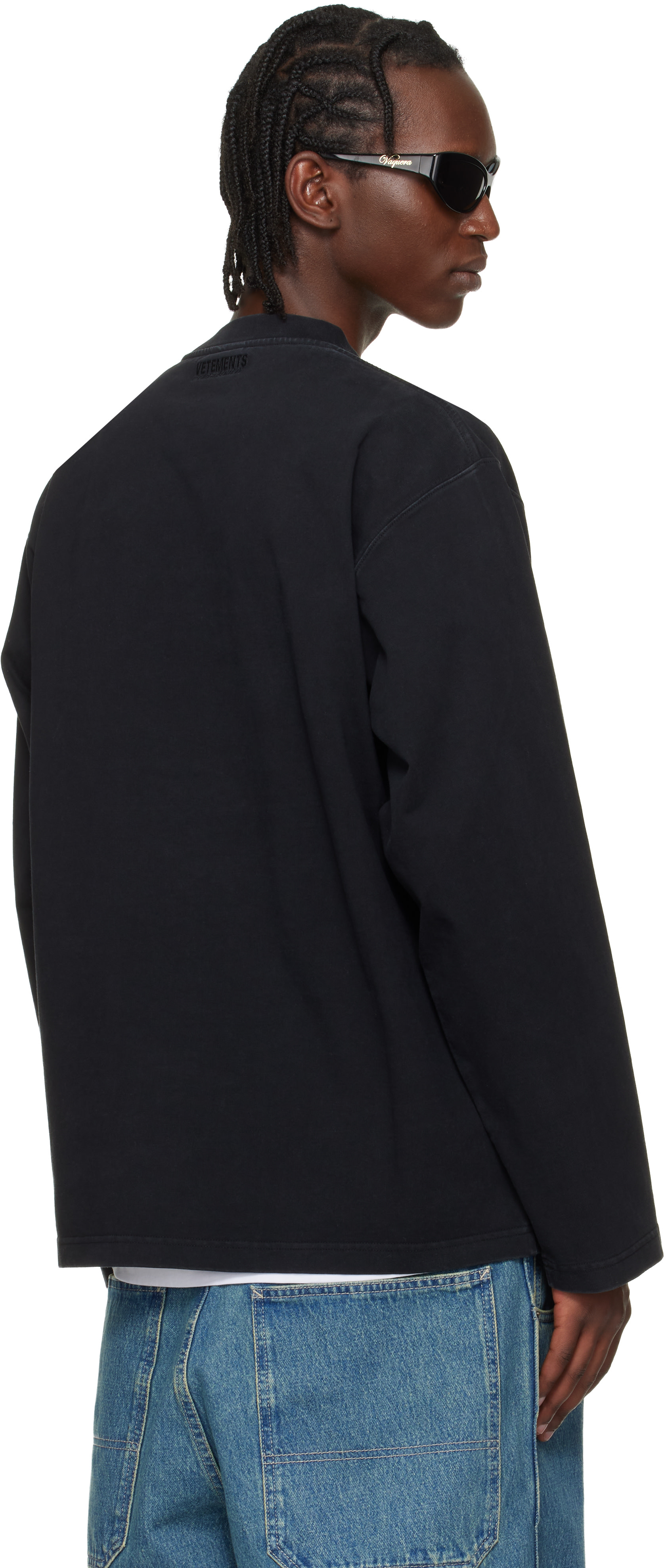 VETEMENTS: ブラック 'Paris' Embroidered 長袖Tシャツ | SSENSE 日本