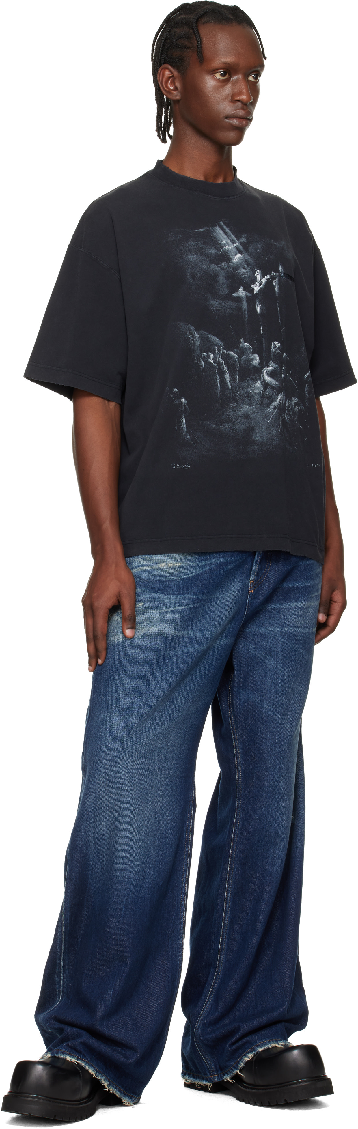 VETEMENTS: ブラック Jesus On A Cross ディストレス Tシャツ | SSENSE