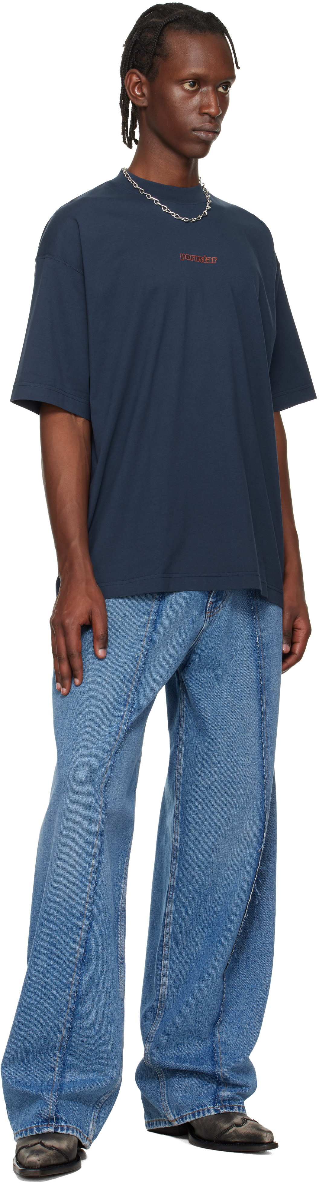 VETEMENTS: ネイビー 'Pornstar' Tシャツ | SSENSE 日本