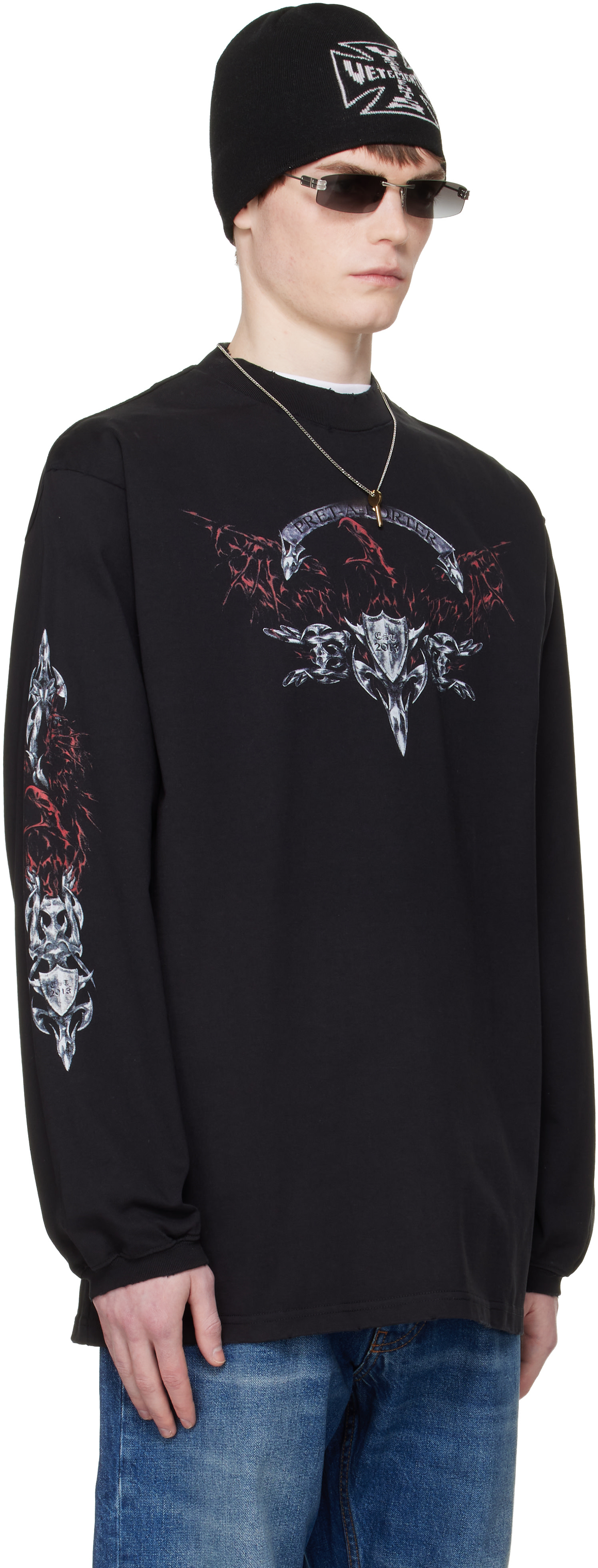 VETEMENTS: Black Metal Longsleeve T-shirt | SSENSE