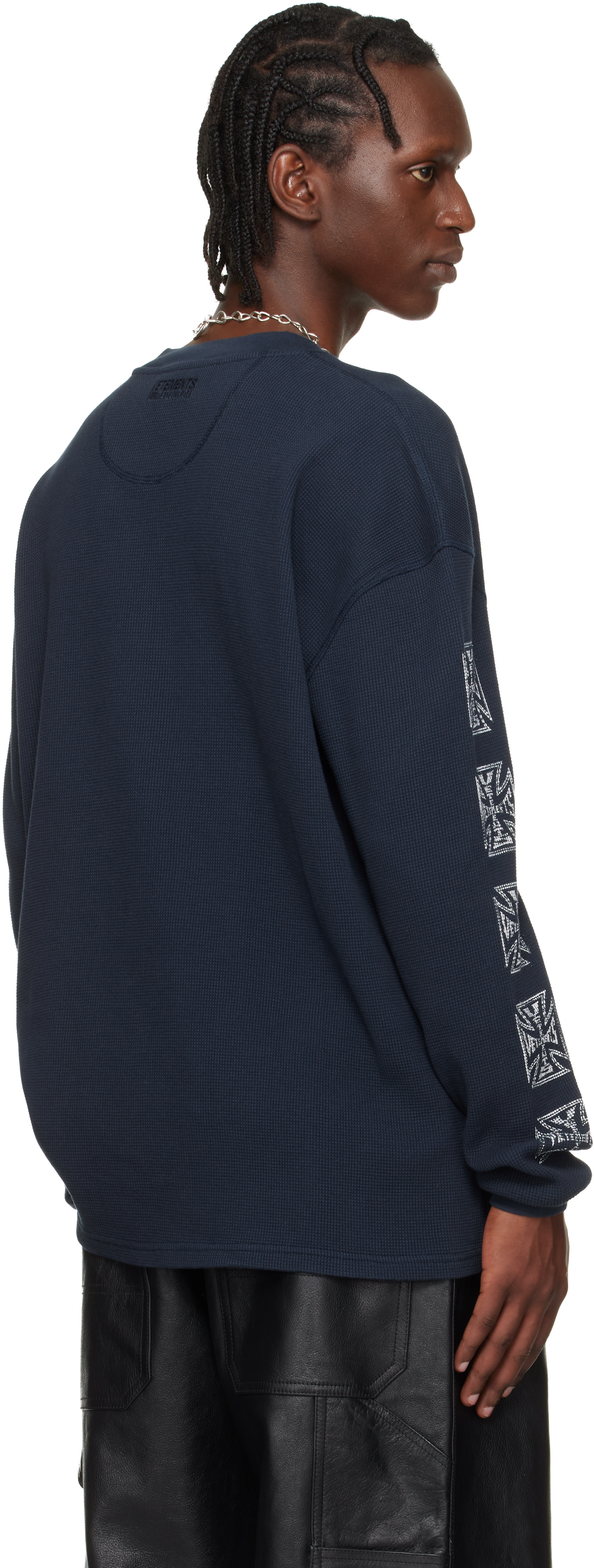 VETEMENTS: Navy Biker Cross Waffle Longsleeve T-shirt | SSENSE VETEMENTS: Navy Biker Cross Waffle Longsleeve T-shirt | SSENSE