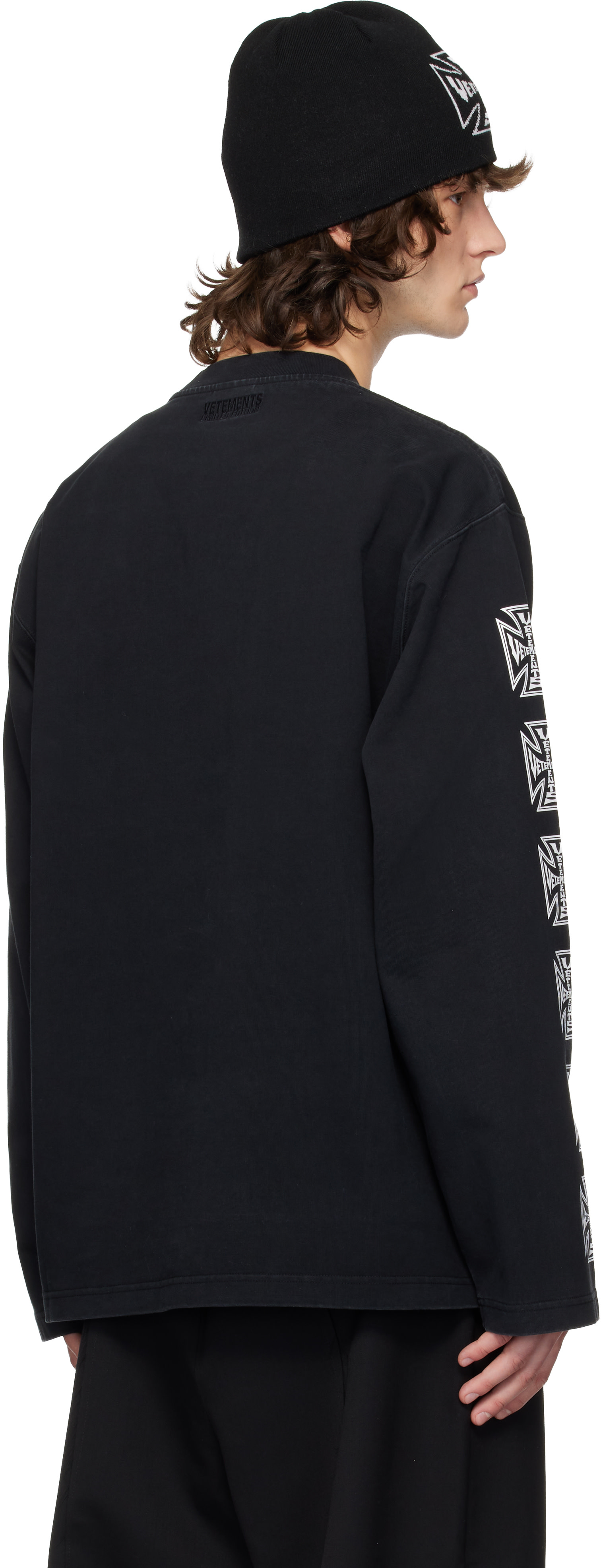 VETEMENTS: ブラック Biker Cross Sleeves 長袖Tシャツ | SSENSE 日本