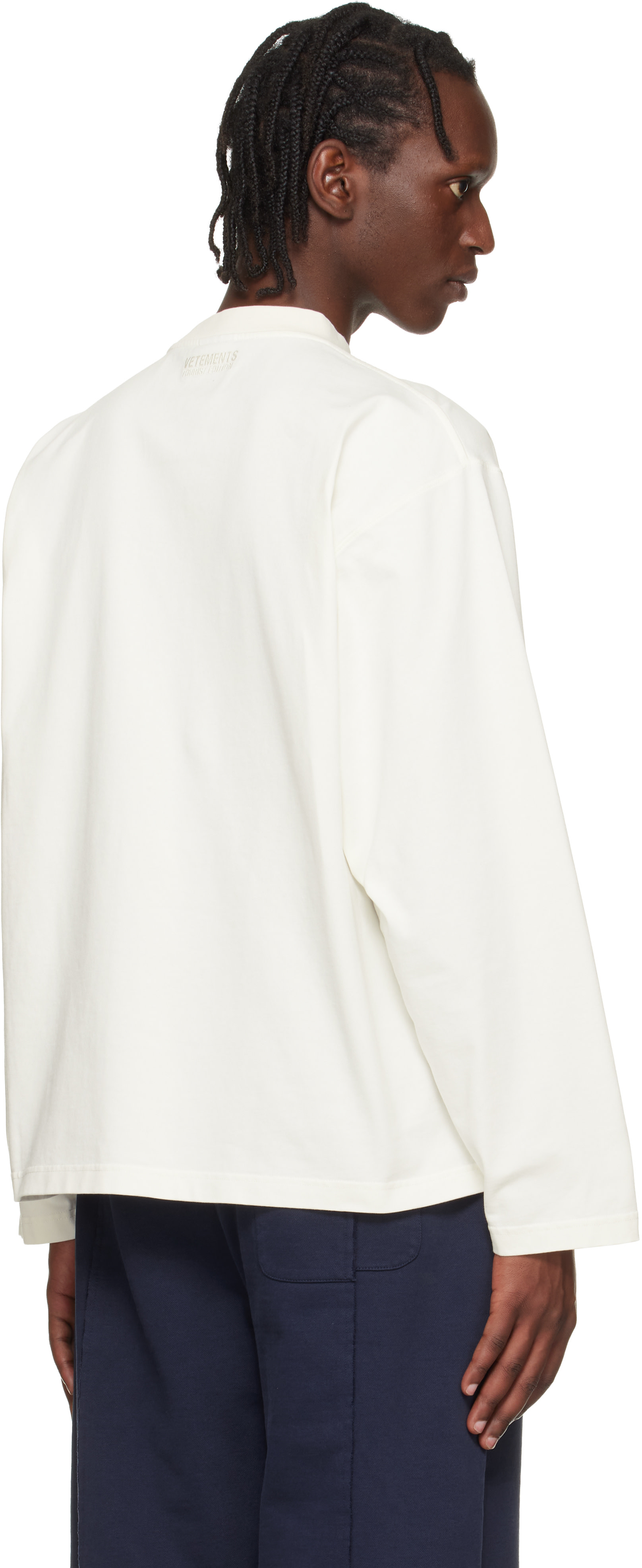 VETEMENTS: Off-White 'Paris' Embroidered Longsleeve T-shirt | SSENSE