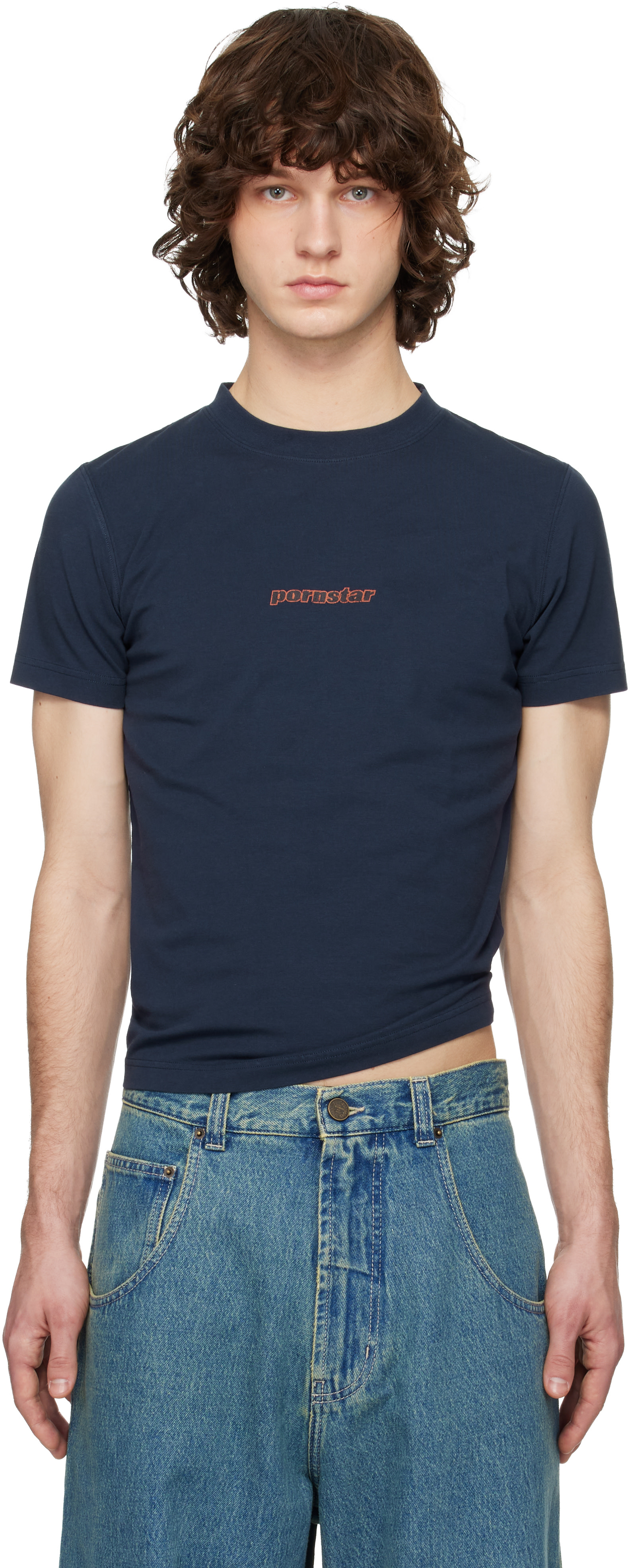 VETEMENTS: ネイビー 'Pornstar' Fitted Tシャツ | SSENSE 日本
