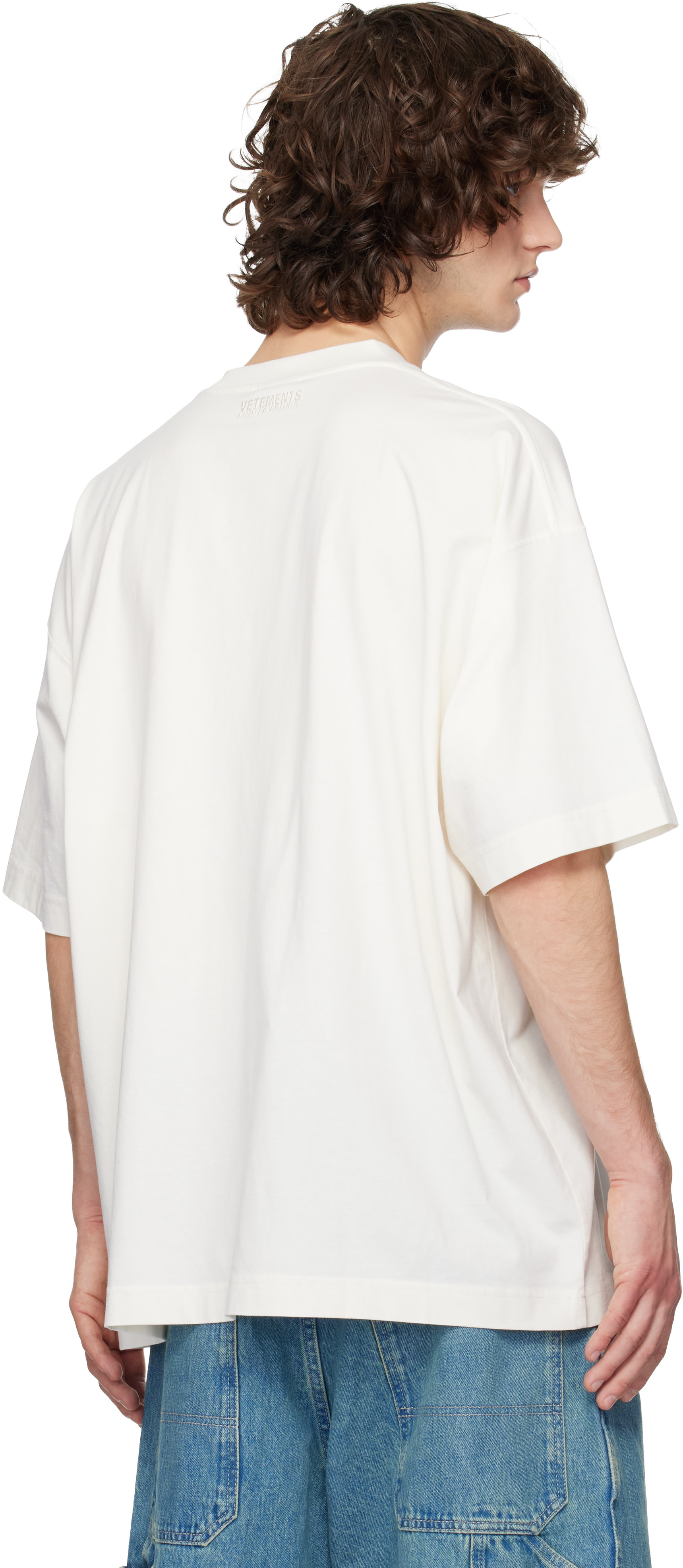 VETEMENTS: Off-White Biker Cross Logo T-shirt | SSENSE