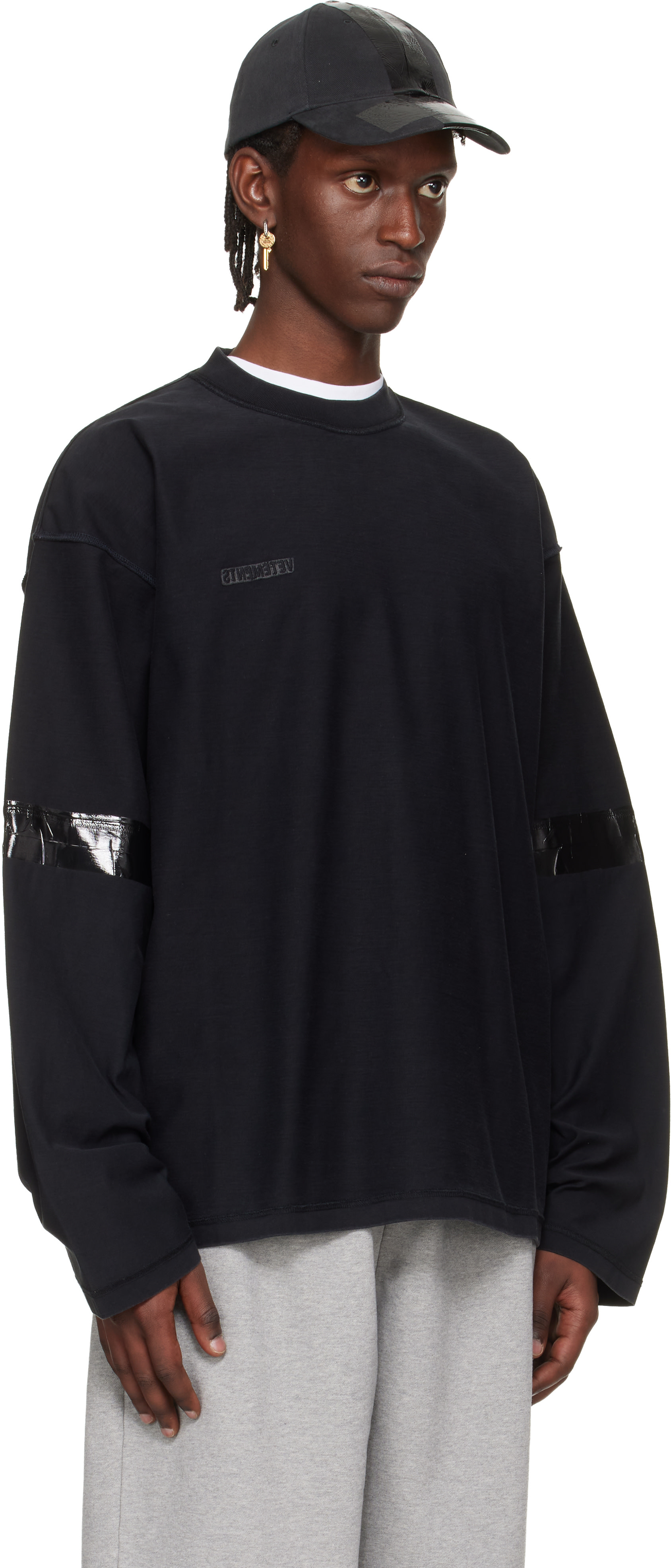 VETEMENTS: Black Taped Reconstructed Longsleeve T-shirt | SSENSE