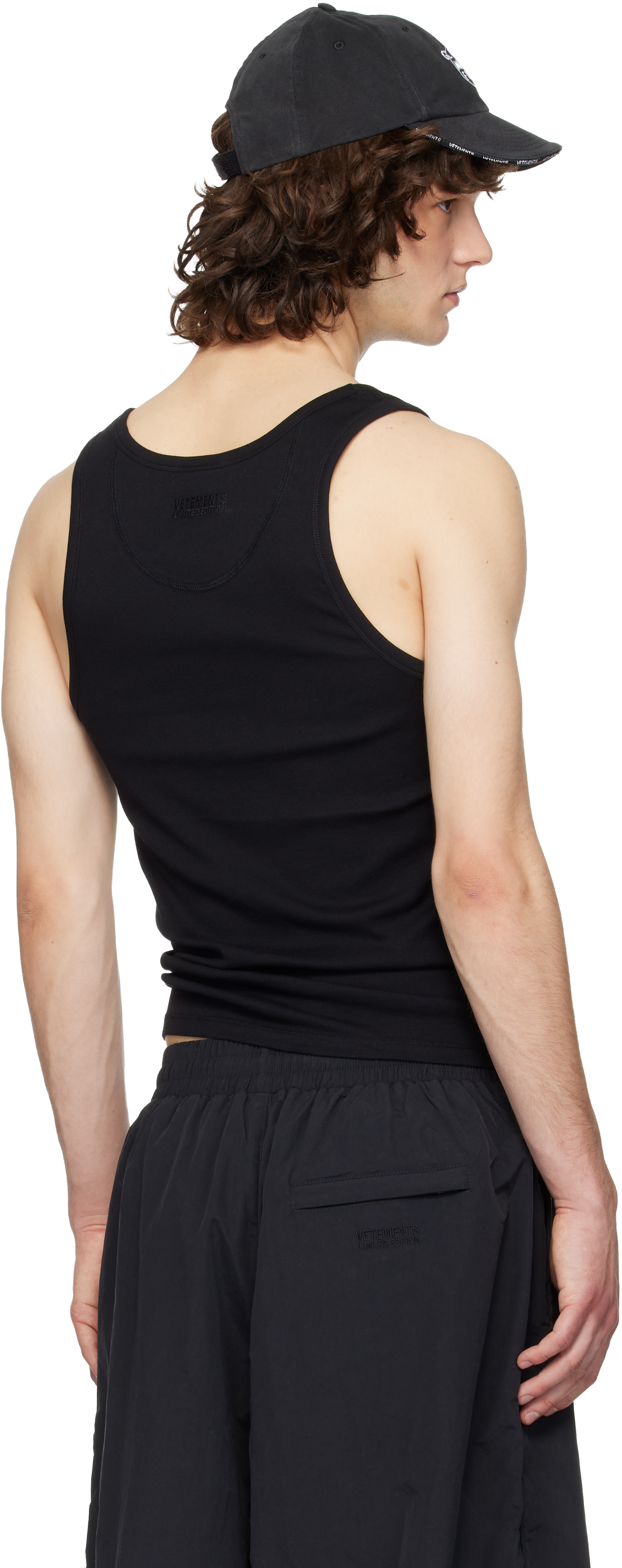VETEMENTS: Black Biker Cross Logo Tank Top | SSENSE