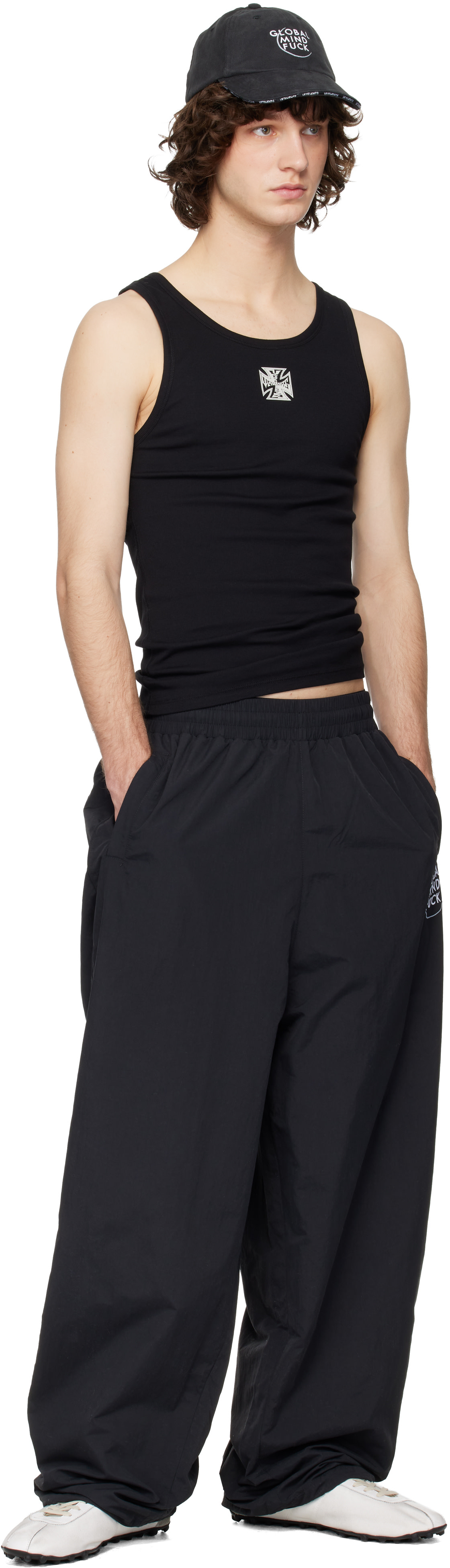 VETEMENTS: Black Biker Cross Logo Tank Top | SSENSE